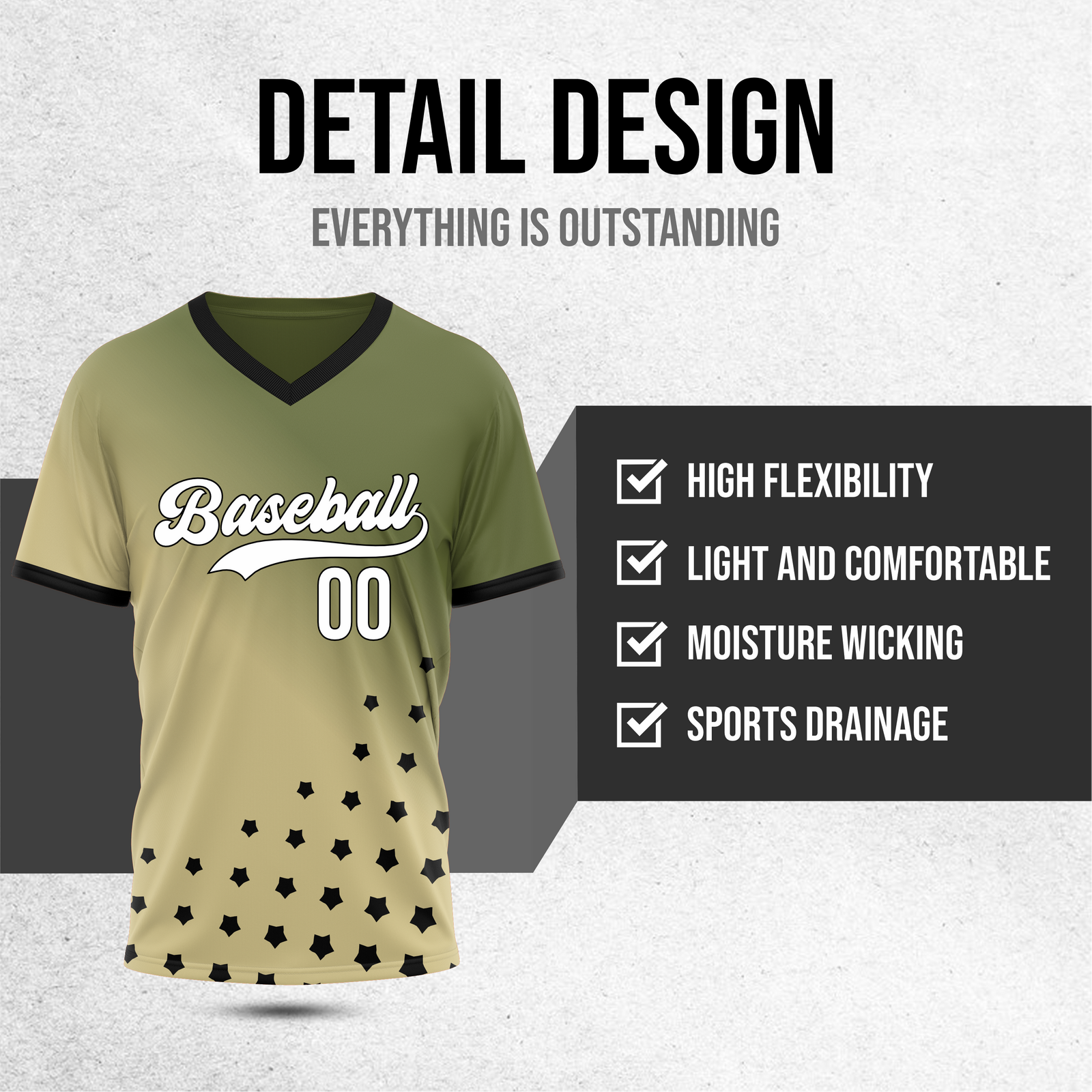 Custom Twilight Stars Baseball Khaki Sports Jersey Personalized Uniform with Name & Number