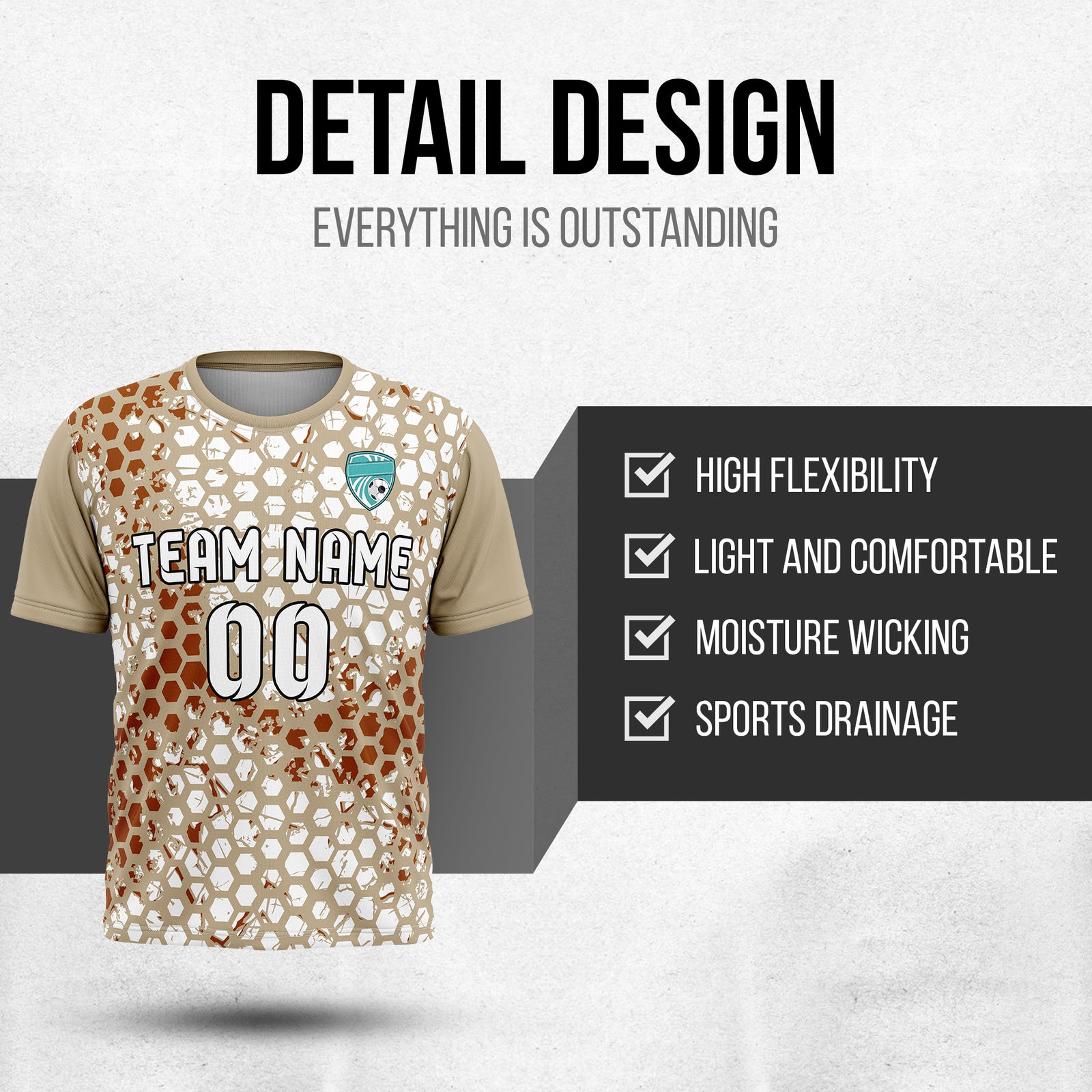 Custom Hex R-Full Pattern Soccer khaki Sport Tops Jersey