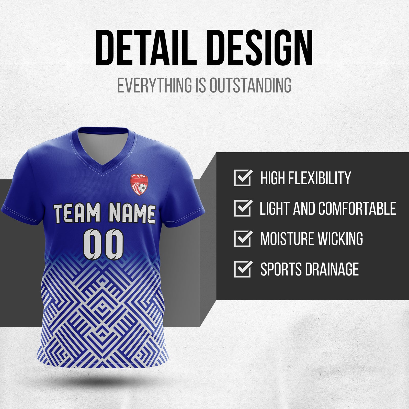 Custom Shadow Line V-Side Pattern Navy Soccer sport Tops Jersey