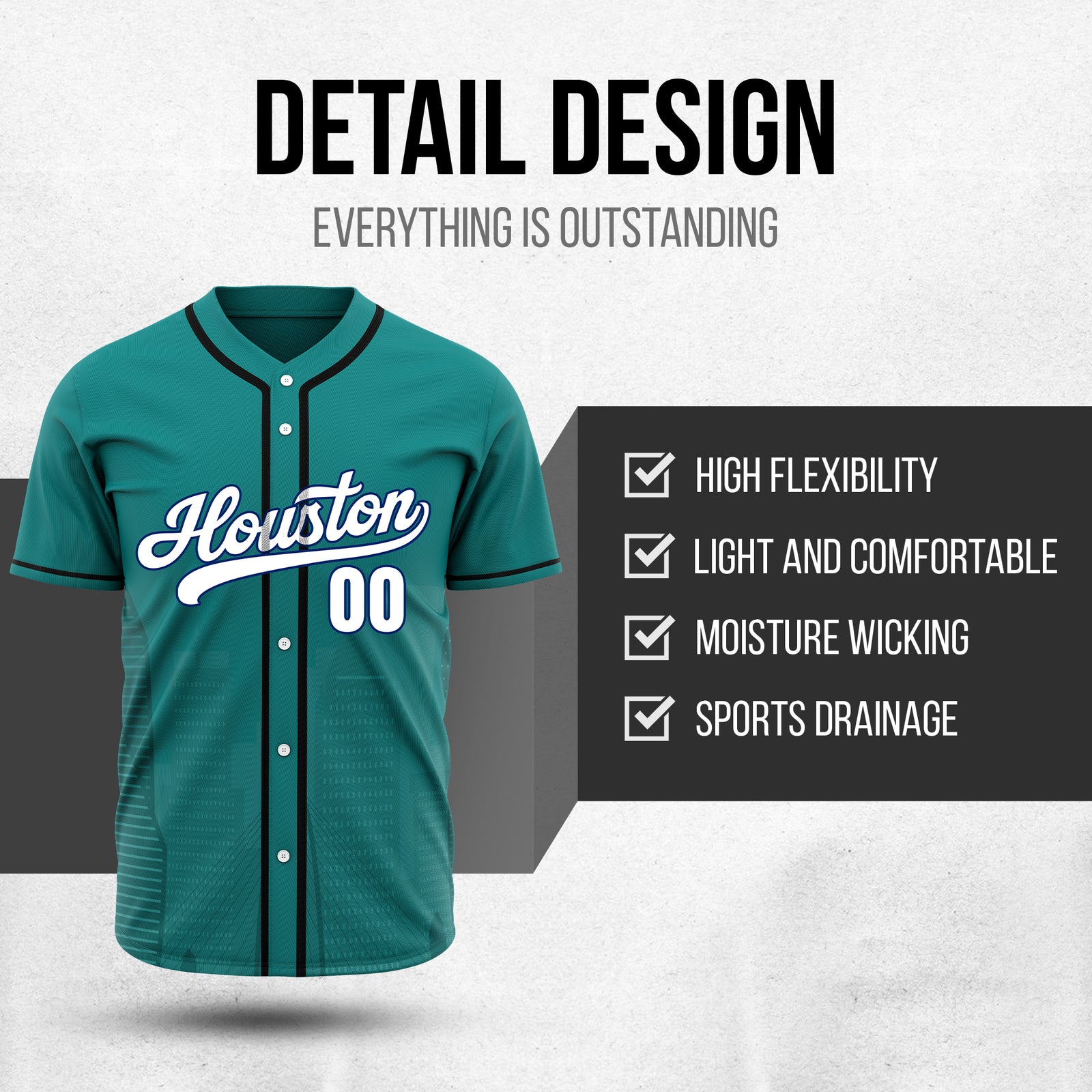 Custom City Pulse Teal Baseball Sports Jersey Personalized Uniform with Name & Number