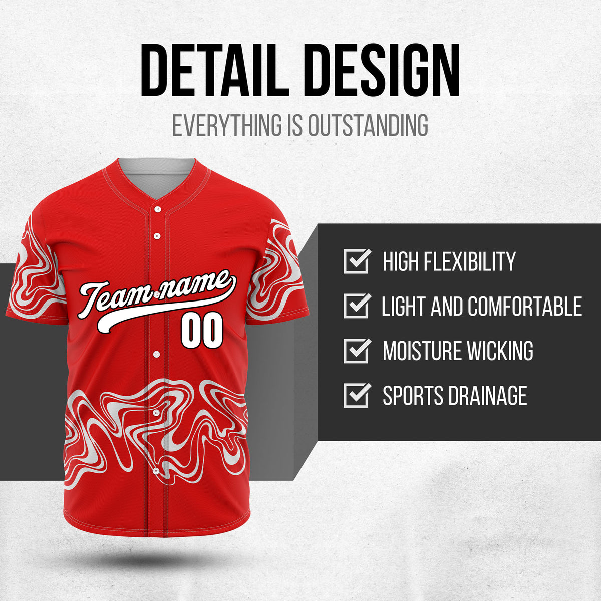 Custom Wave Red Baseball Sports Jerseys Personalized Uniform with Name & Numbers