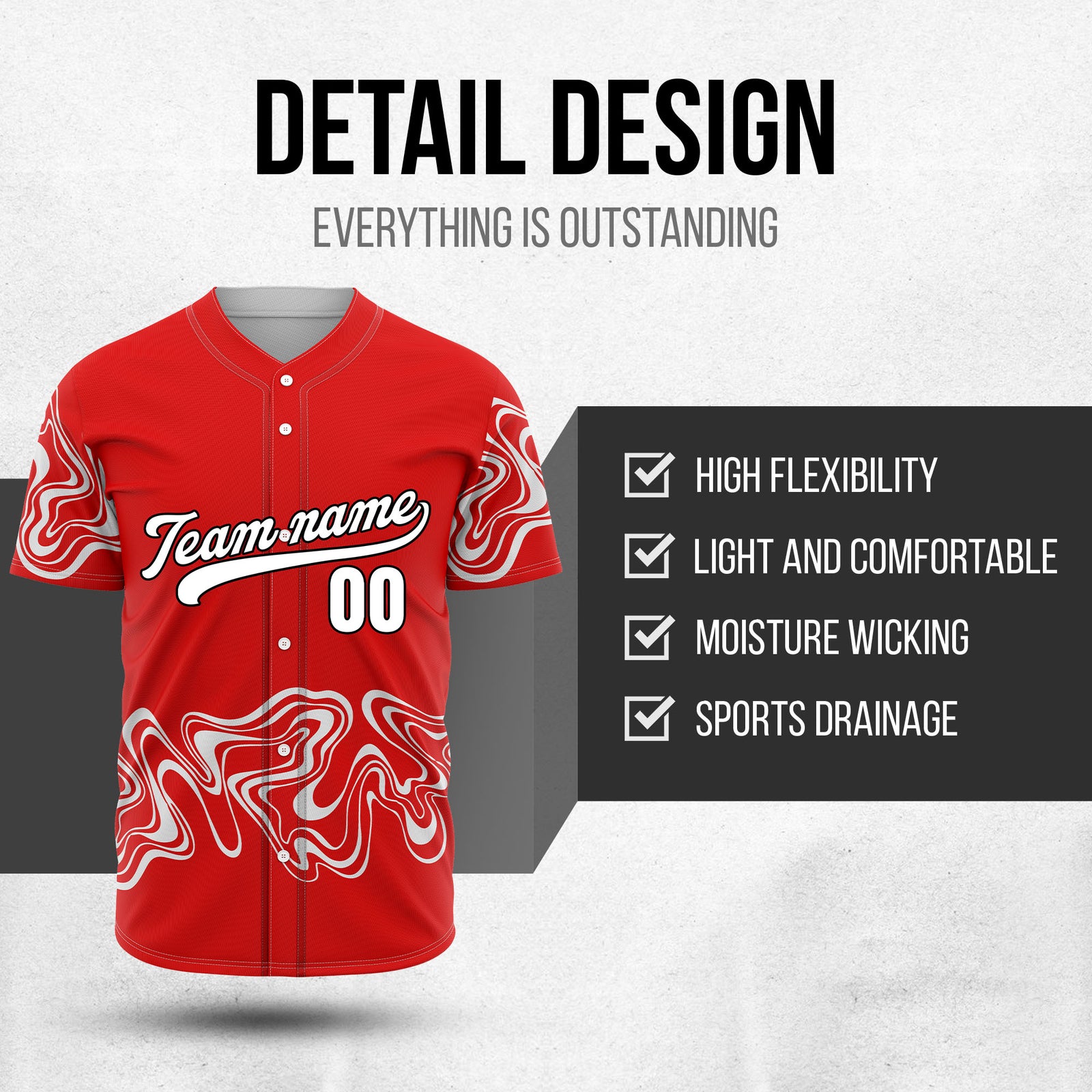 Custom Wave Red Baseball Sports Jerseys Personalized Uniform with Name & Numbers