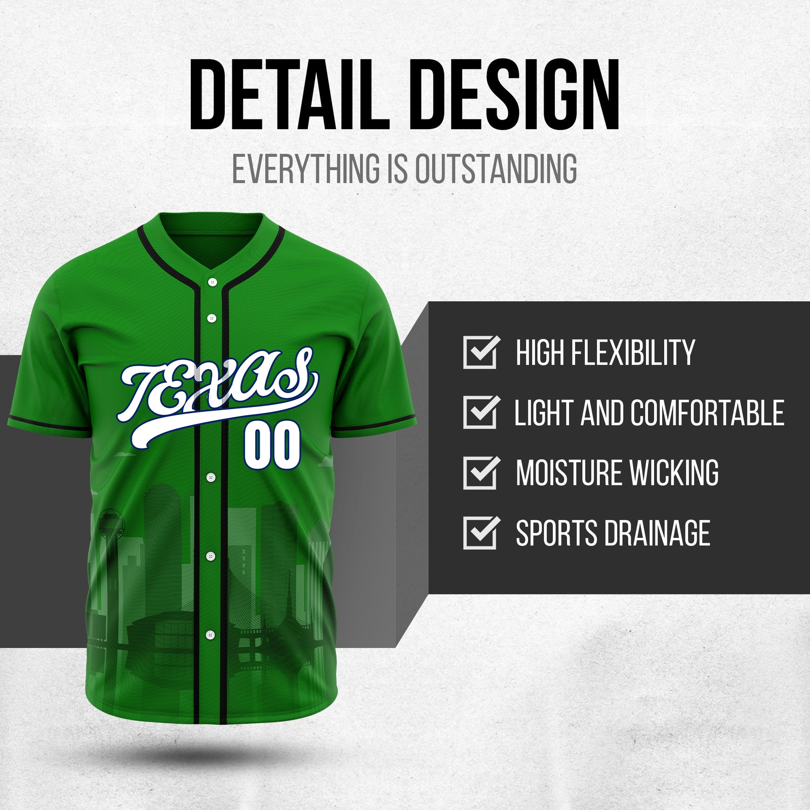 Custom City Lights Green Baseball Sports Jersey Personalized Uniform with Name & Number