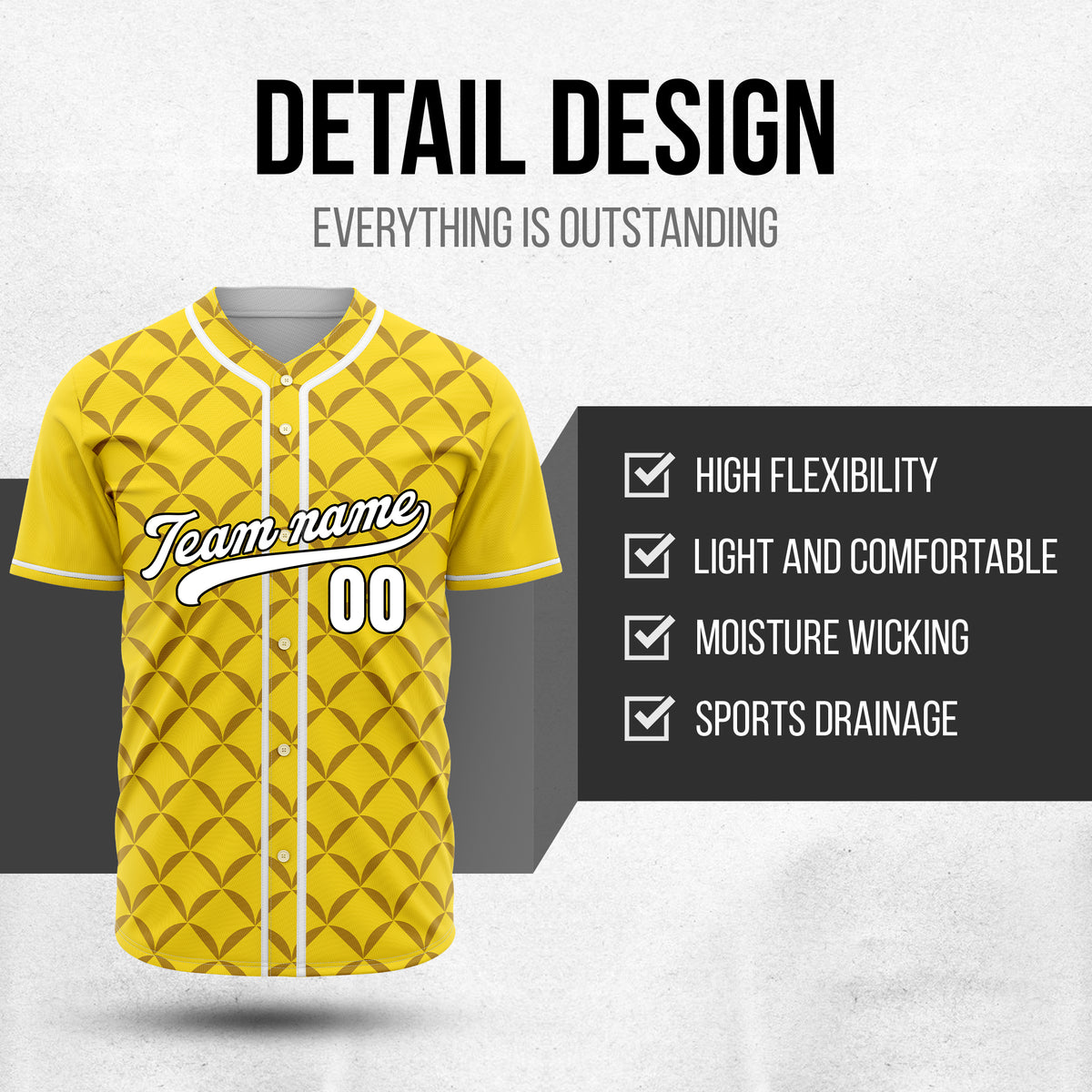 Custom Vertex Vibe Yellow Baseball Sports Jersey Personalized Uniform with Name & Number