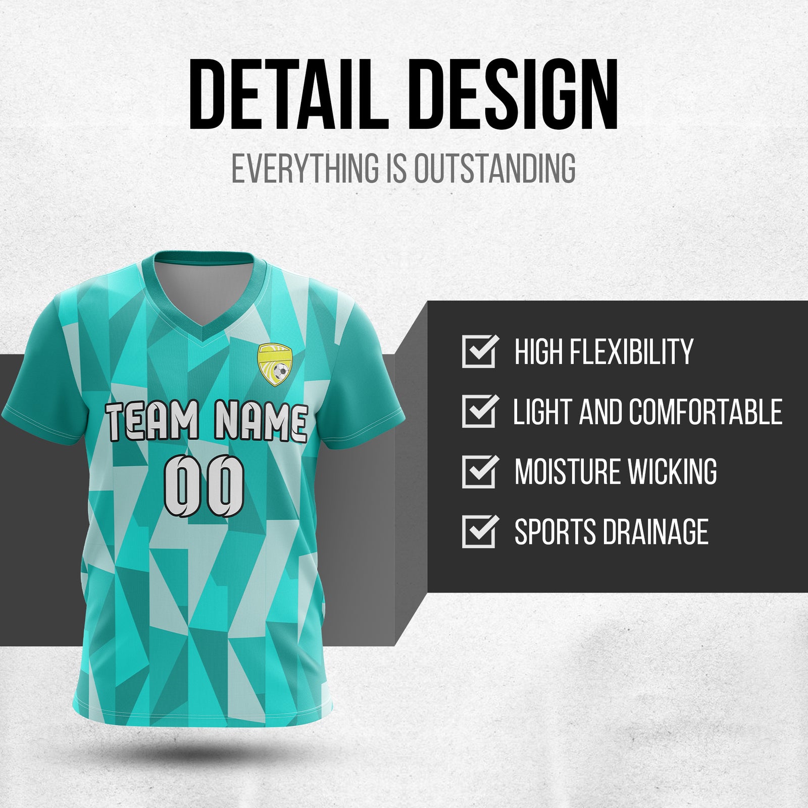 Custom Crystal V-Full Pattern Teal Soccer sport Tops Jersey