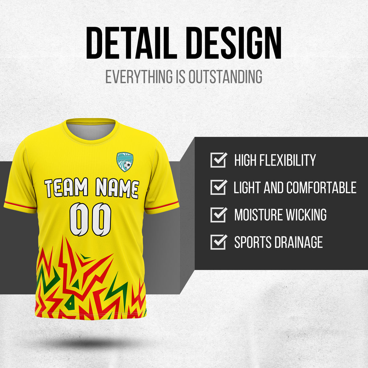 Custom Spark Strike R Side Pattern Soccer Yellow Sport Tops Jersey