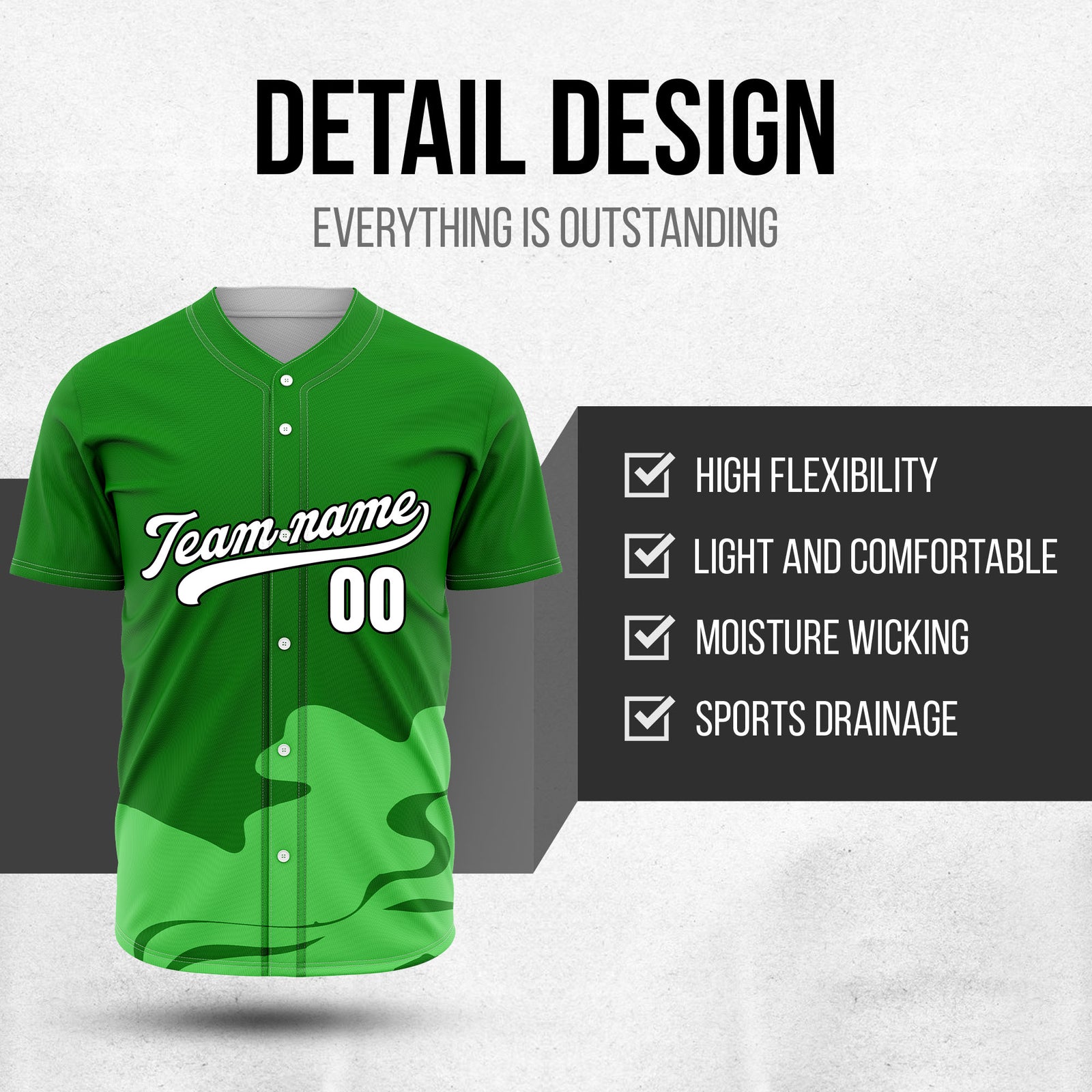 Custom Wave Green Baseball Sports Jersey Personalized Uniform with Name & Number