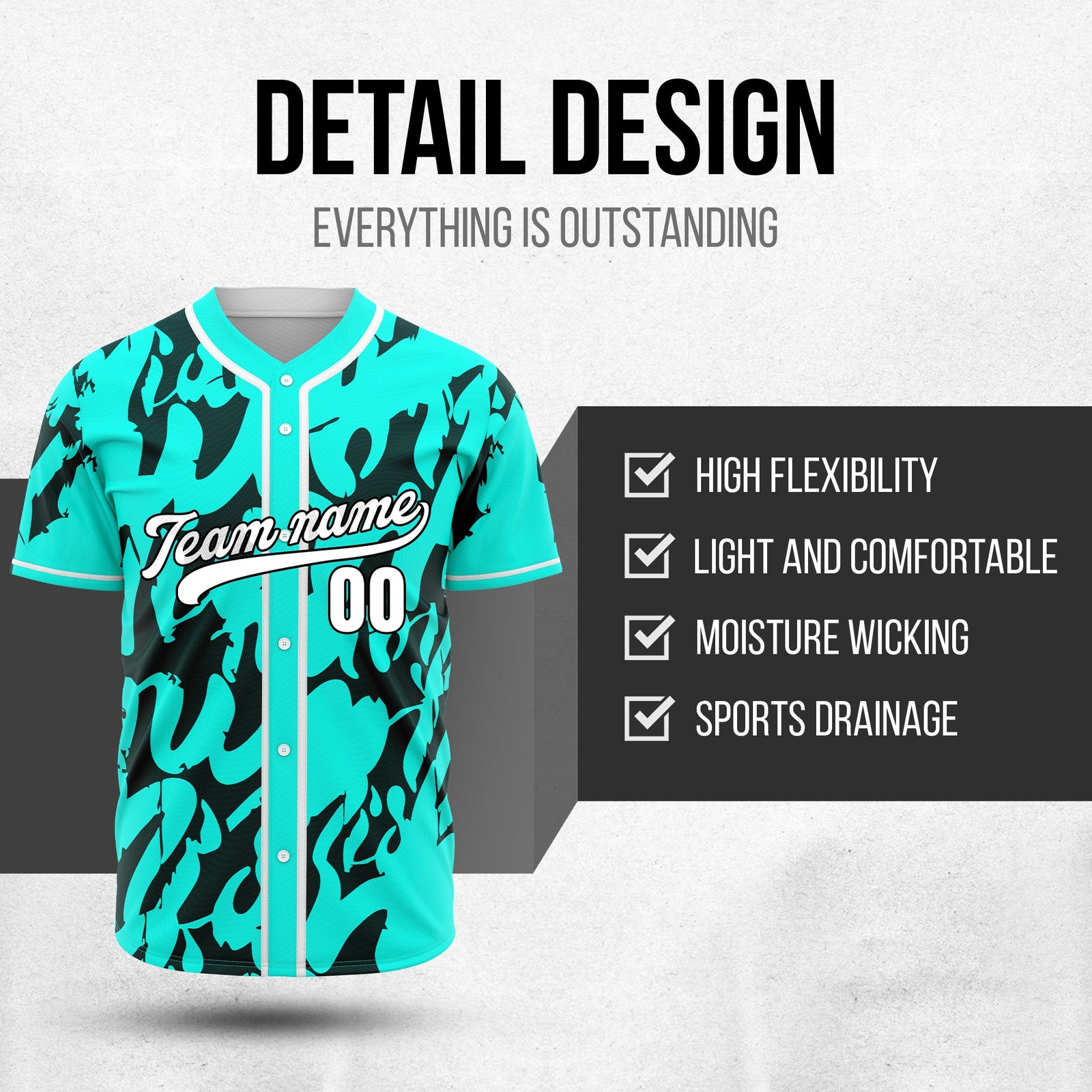 Custom Graffiti Sox Aqua Baseball Sports Jersey Personalized Uniform with Name & Number