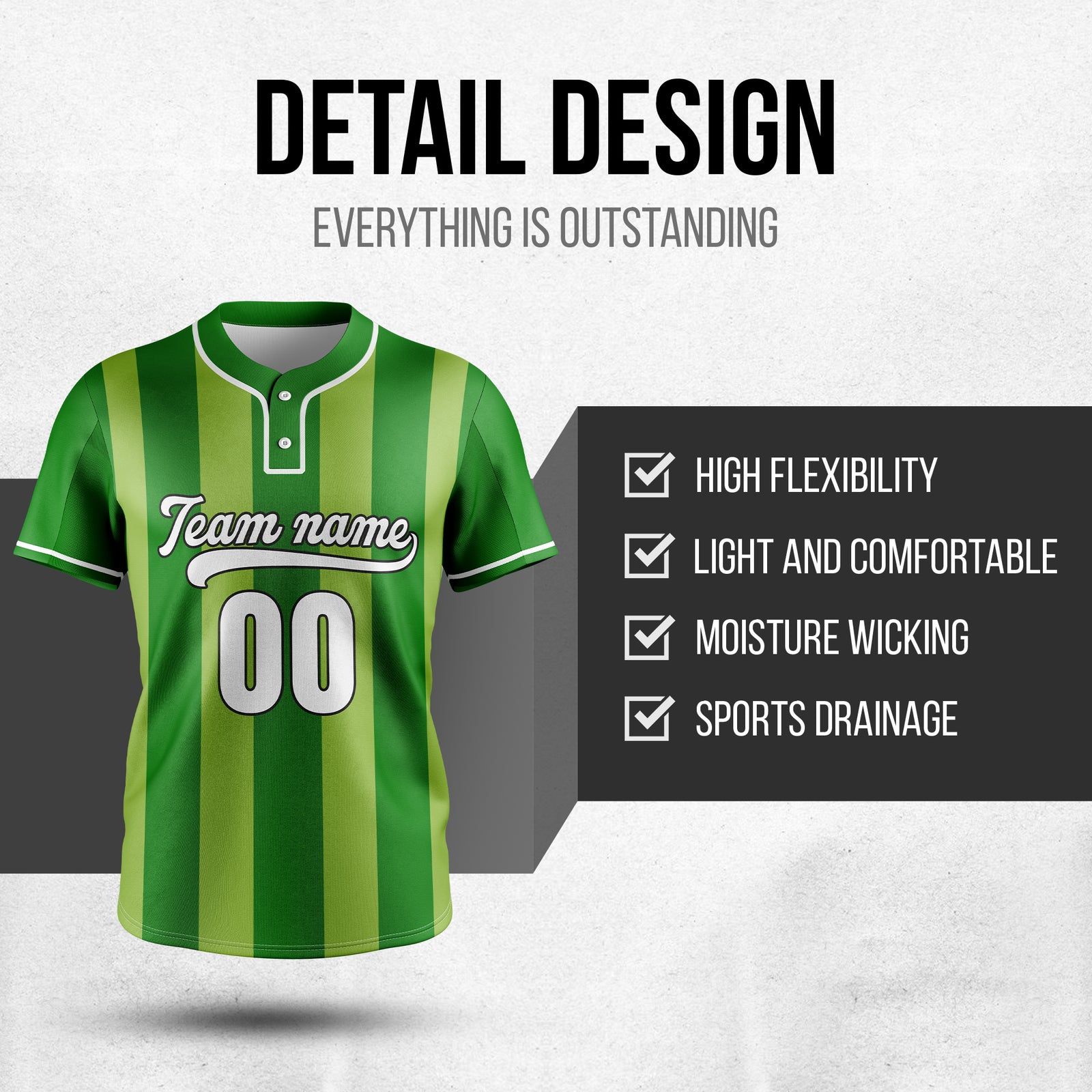 Custom Dual Stripe Green Baseball Sports Jersey Personalized Uniform with Name & Number