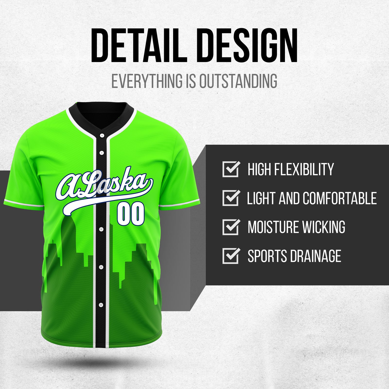 Custom City Horizon Neon Green Baseball Sports Jersey Personalized Uniform with Name & Number