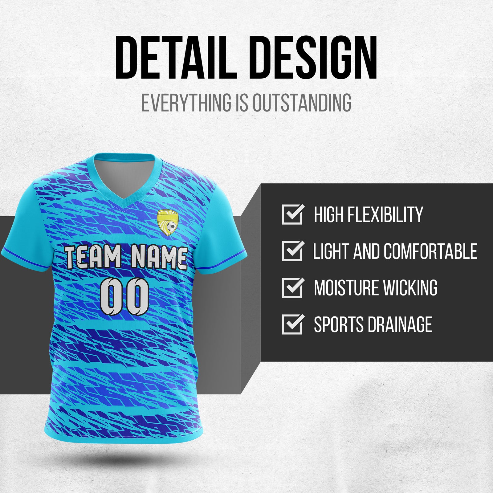 Custom Flare Strike V-Full Pattern Blue Soccer sport Tops Jersey