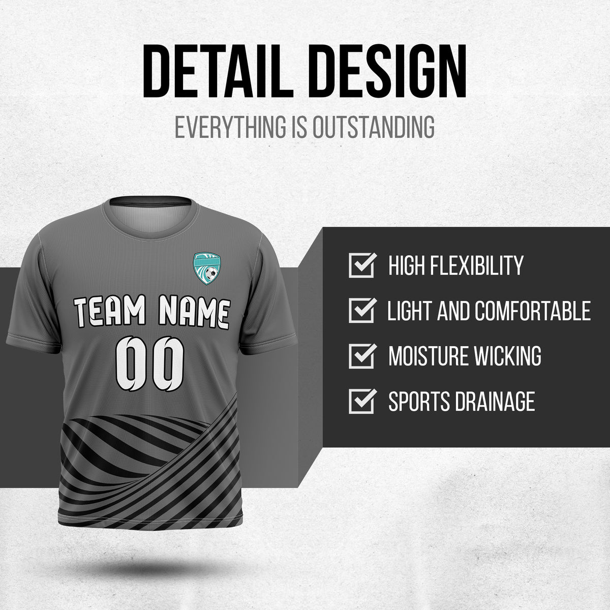 Custom WaveLine Stripe Dark Grey Soccer sport Tops Jersey