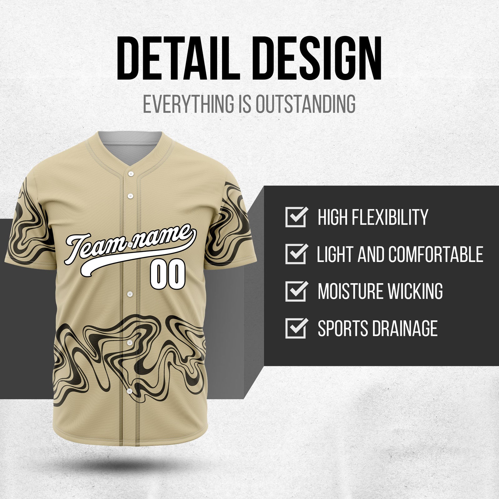 Custom Wave Khaki Baseball Sports Jerseys Personalized Uniform with Name & Numbers