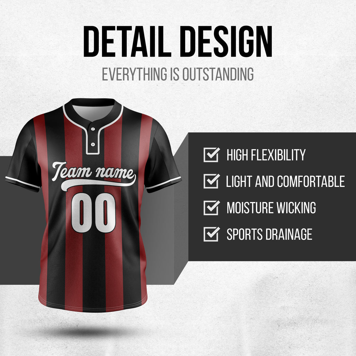 Custom Dual Stripe Black Baseball Sports Jersey Personalized Uniform with Name & Number