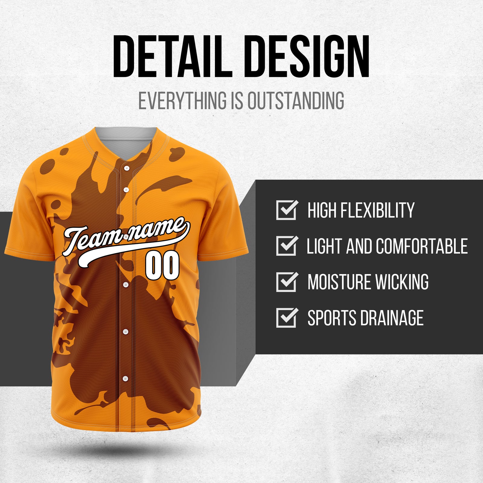 Custom Ink Splash Orange Baseball Sports Jersey Personalized Uniform with Name & Number
