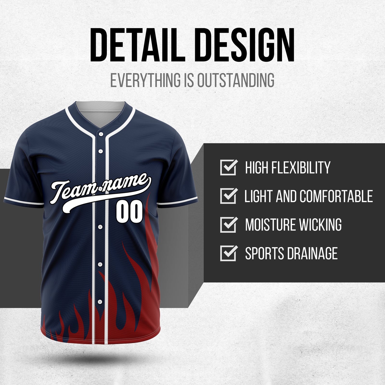 Custom Fire Pulse Navy Baseball Sports Jersey Personalized Uniform with Name & Number