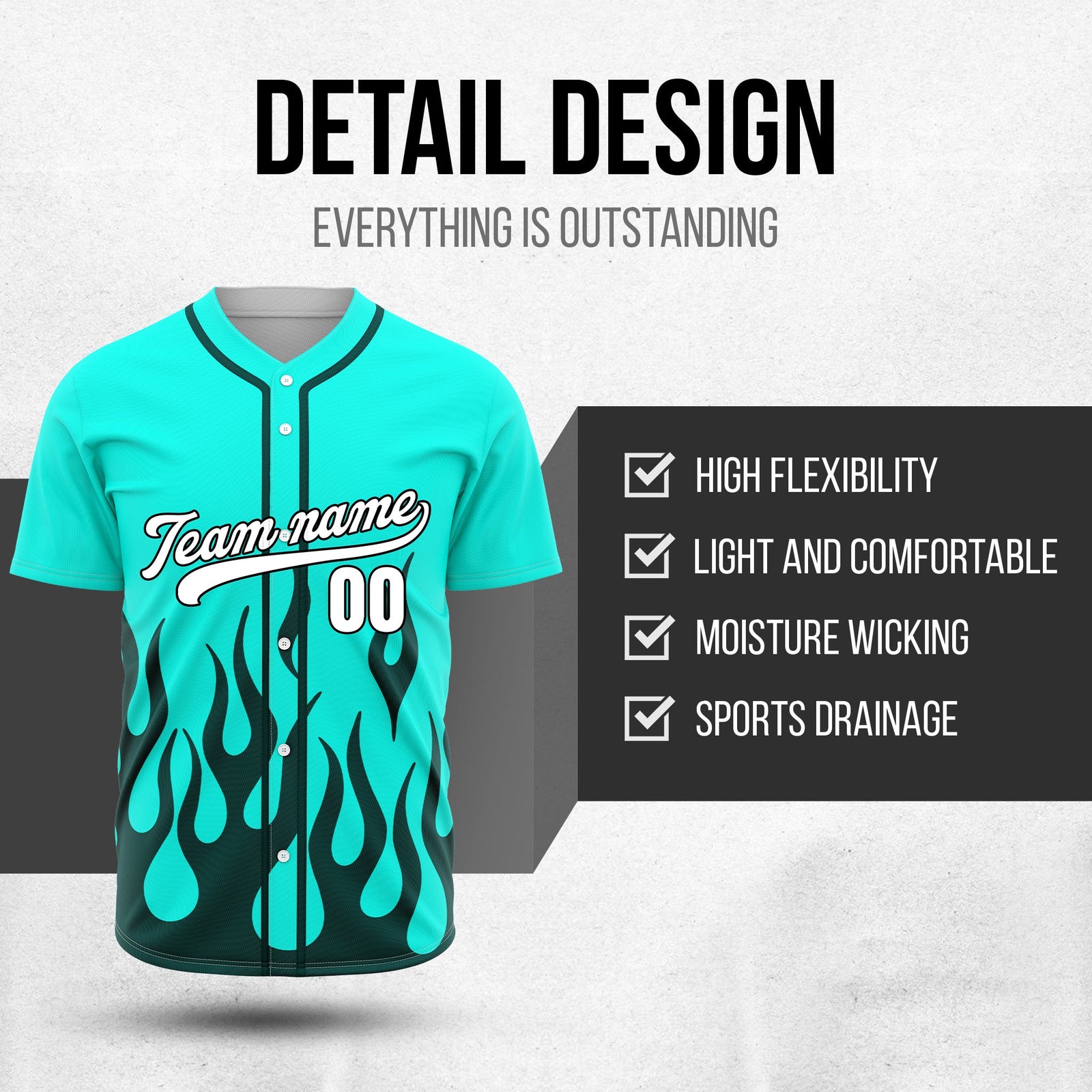 Custom Frost Fire Aqua Baseball Sports Jersey Personalized Uniform with Name & Number