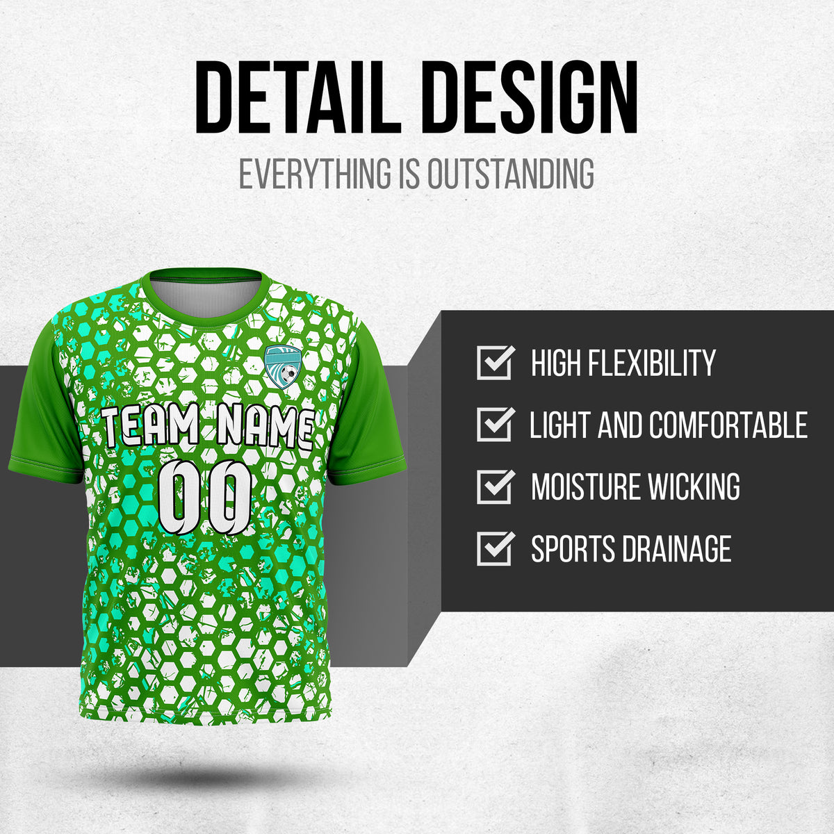 Custom Hex R-Full Pattern Soccer Green Sport Tops Jersey