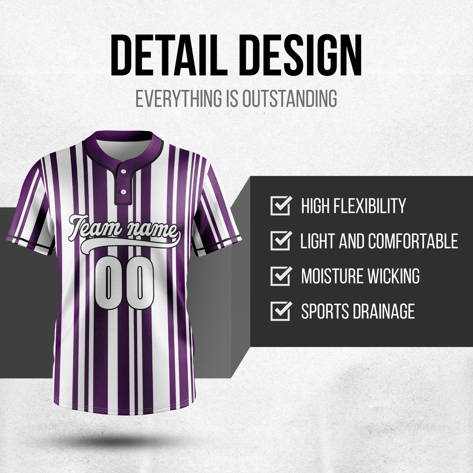 Custom Stripe Fusion Purple Baseball Sports Jersey Personalized Uniform with Name & Number