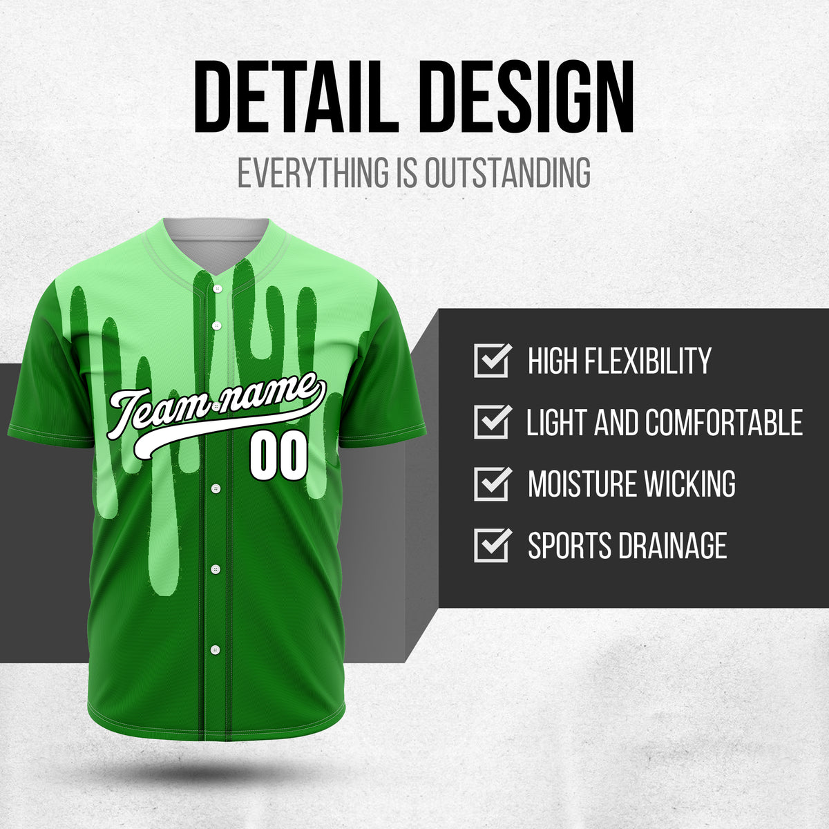 Custom Ink Drip Green Sports Jersey Personalized Uniform with Name & Number