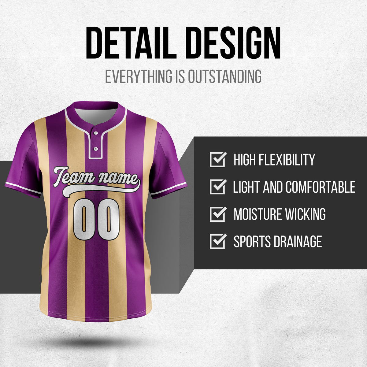 Custom Dual Stripe Purple  Baseball Sports Jersey Personalized Uniform with Name & Number