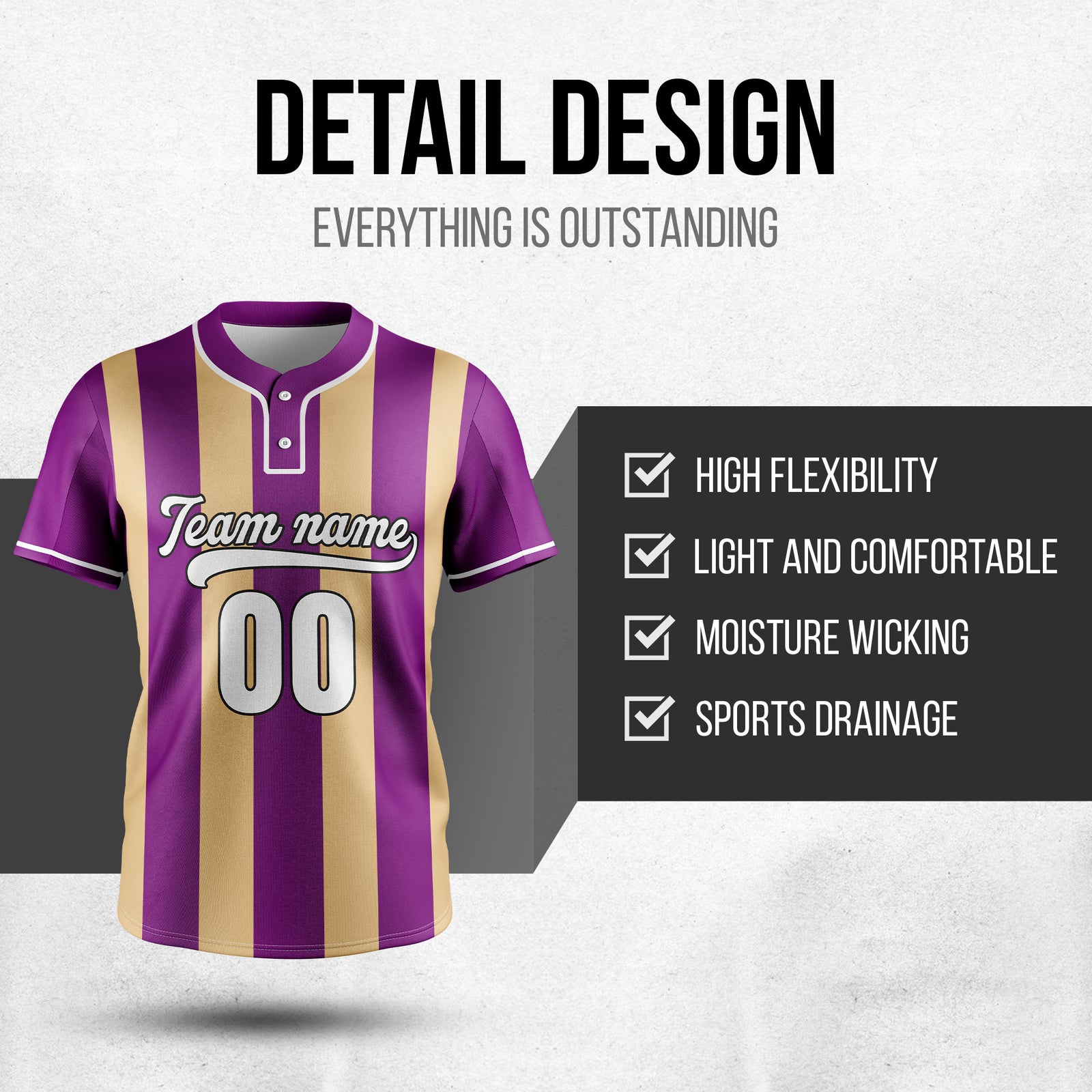 Custom Dual Stripe Purple  Baseball Sports Jersey Personalized Uniform with Name & Number