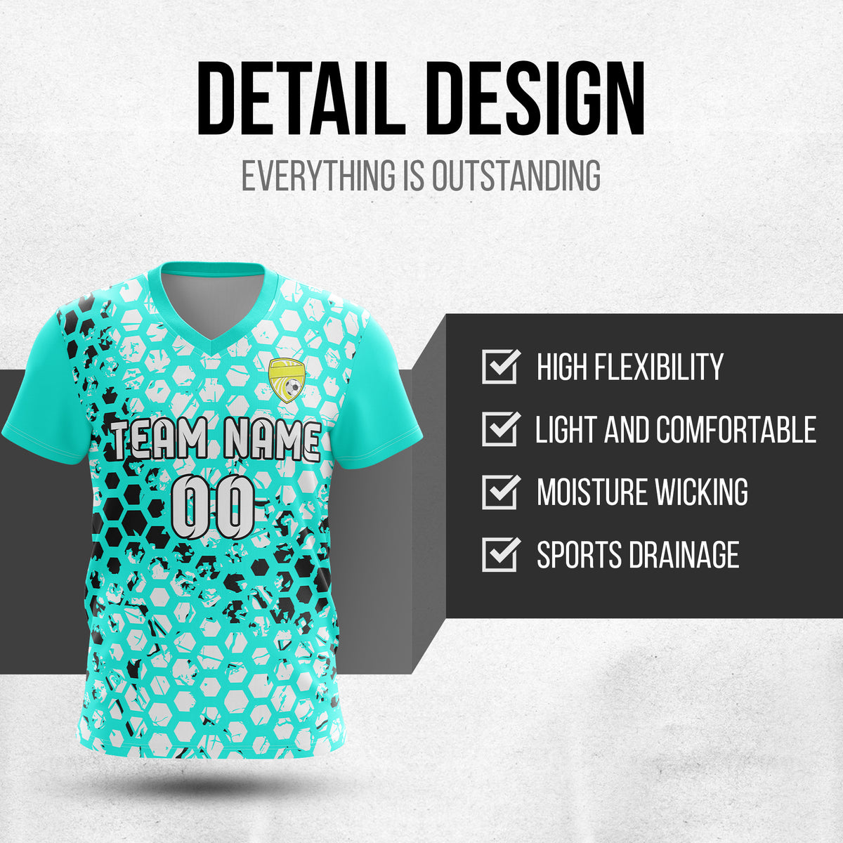 Custom Hex V-Full Pattern Aqua Soccer sport Tops Jersey