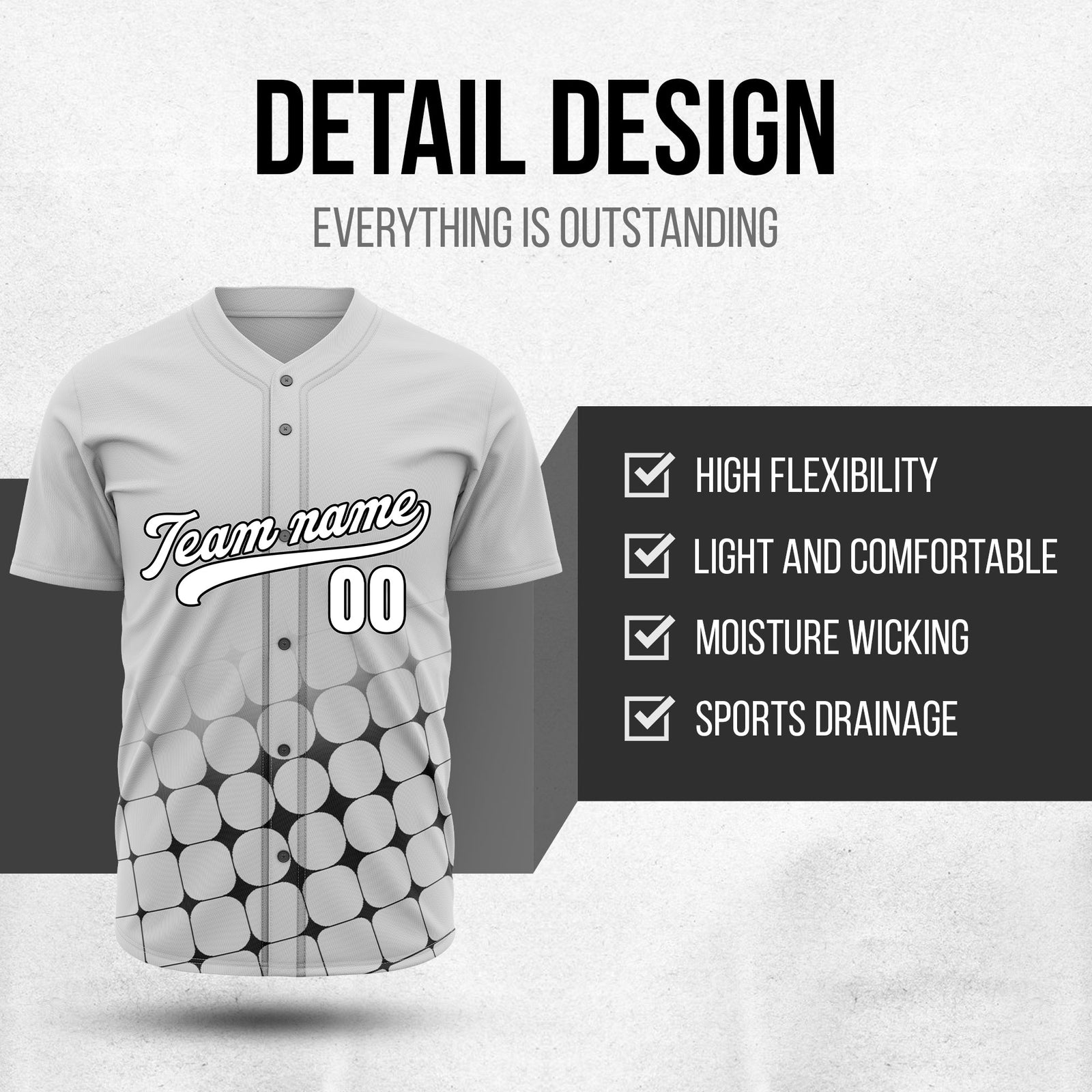 Custom Grid Baseball Grey Sports Jersey Personalized Uniform with Name & Number
