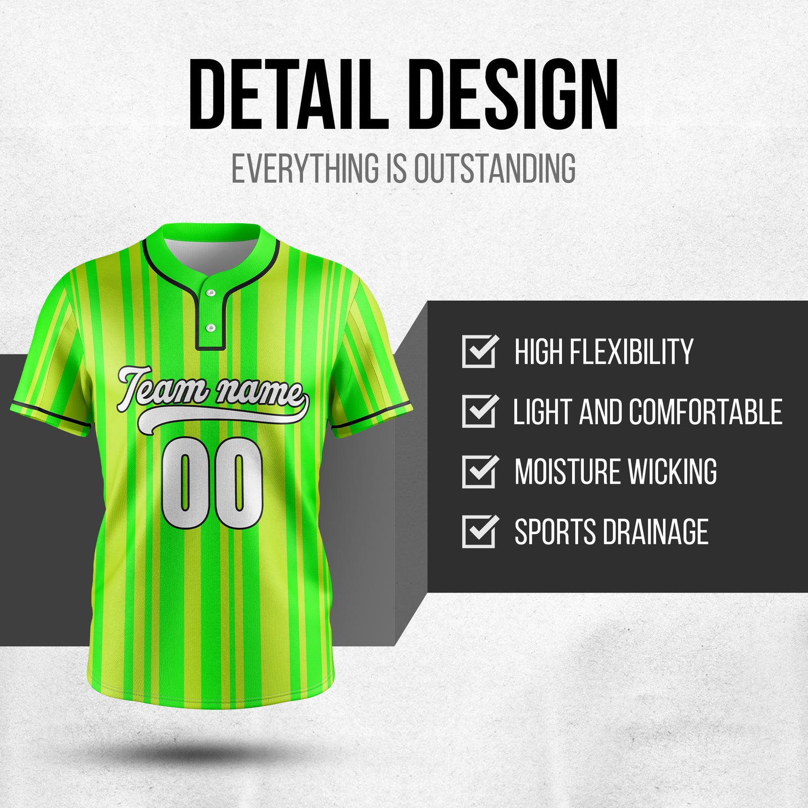 Custom Stripe Fusion Neon Green Baseball Sports Jersey Personalized Uniform with Name & Number