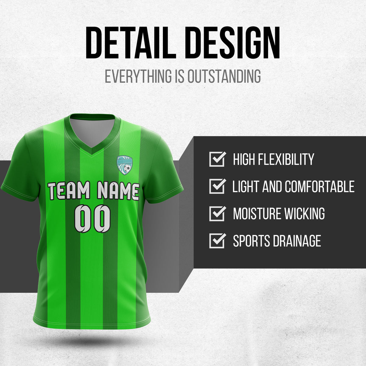 Custom Striker Stripe V-Neck Green Soccer sport Tops Jersey