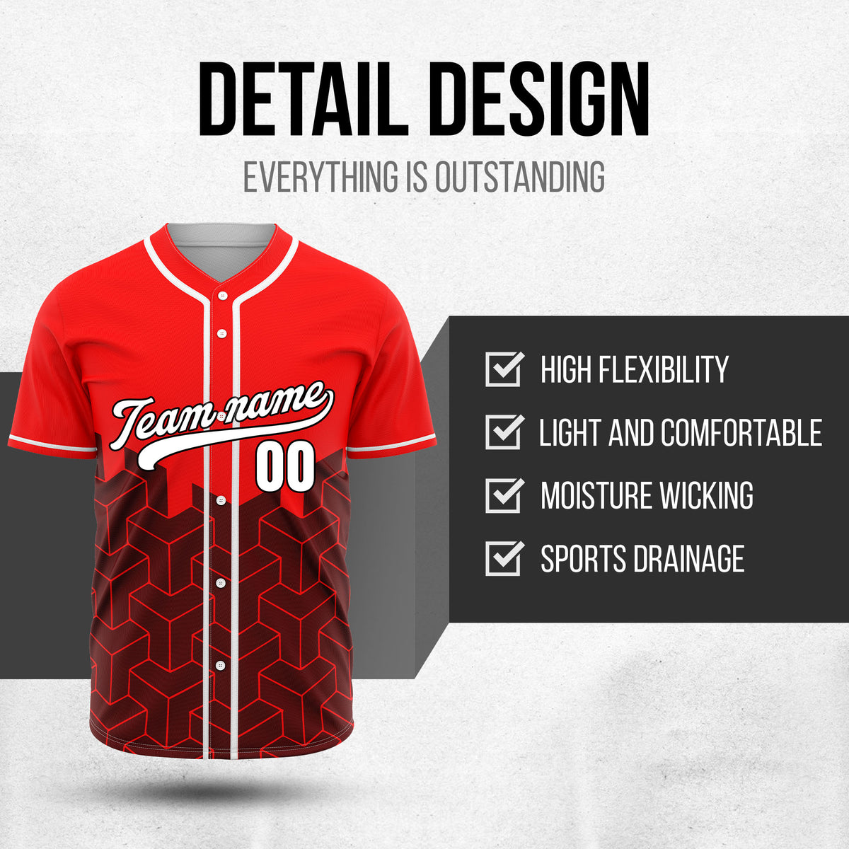 Custom Grid Iron Red Baseball Sports Jersey Personalized Uniform with Name & Number