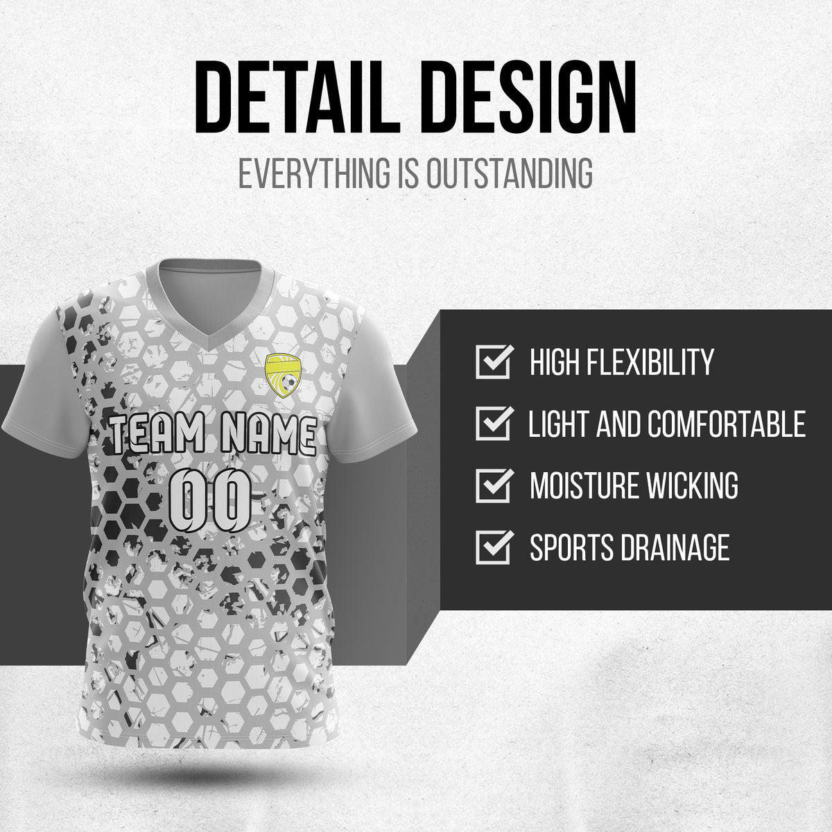 Custom Hex V-Full Pattern Grey Soccer sport Tops Jersey