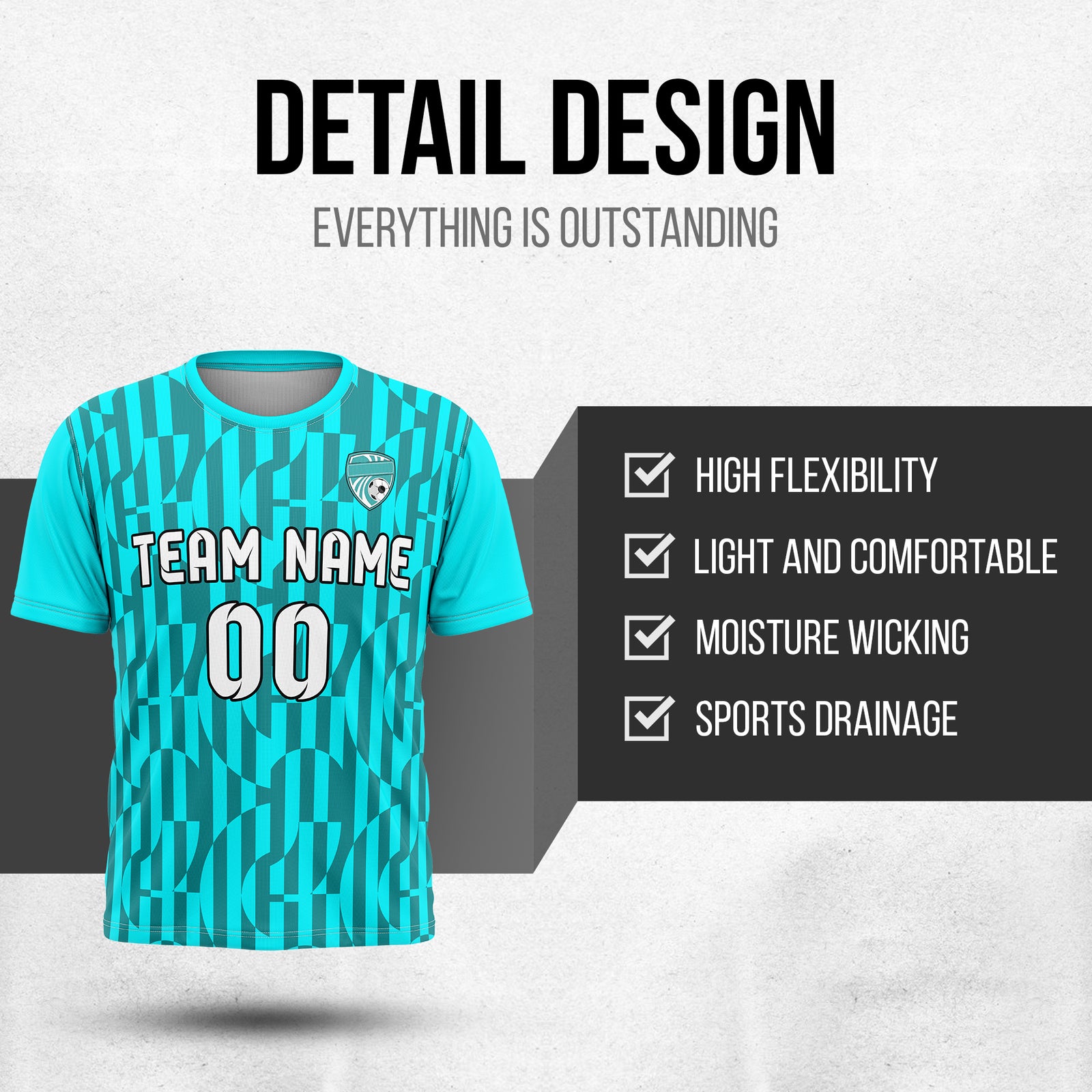 Custom Pulse Grid R-Full Pattern Soccer Aqua Sport Tops Jersey