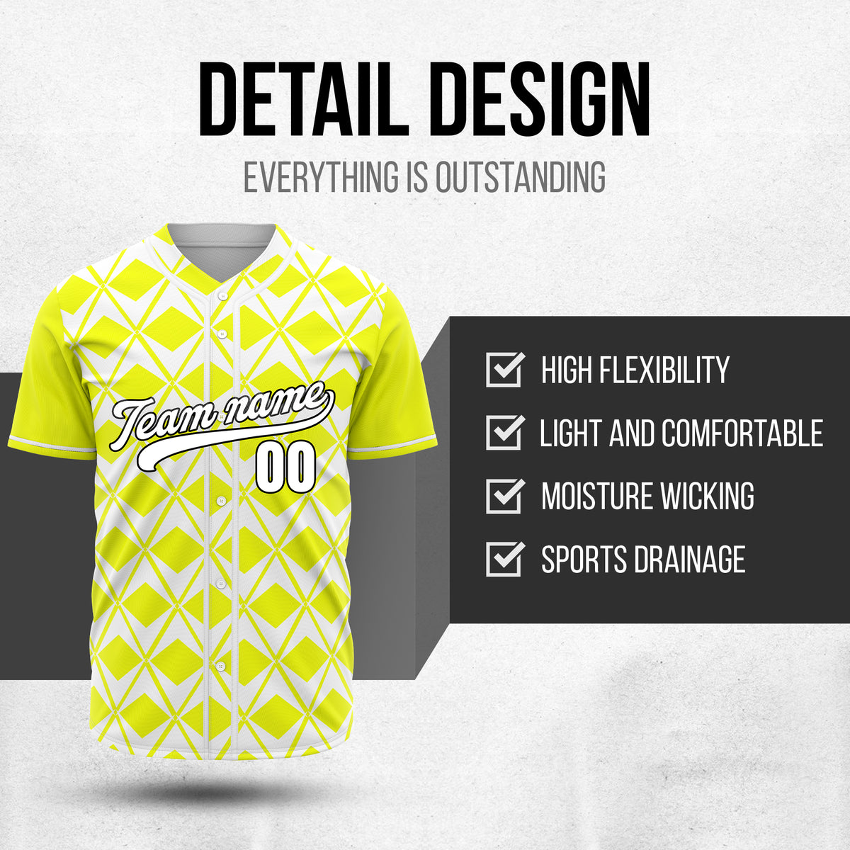 Custom Rhombus Blaze Yellow Baseball Sports Jersey Personalized Uniform with Name & Number