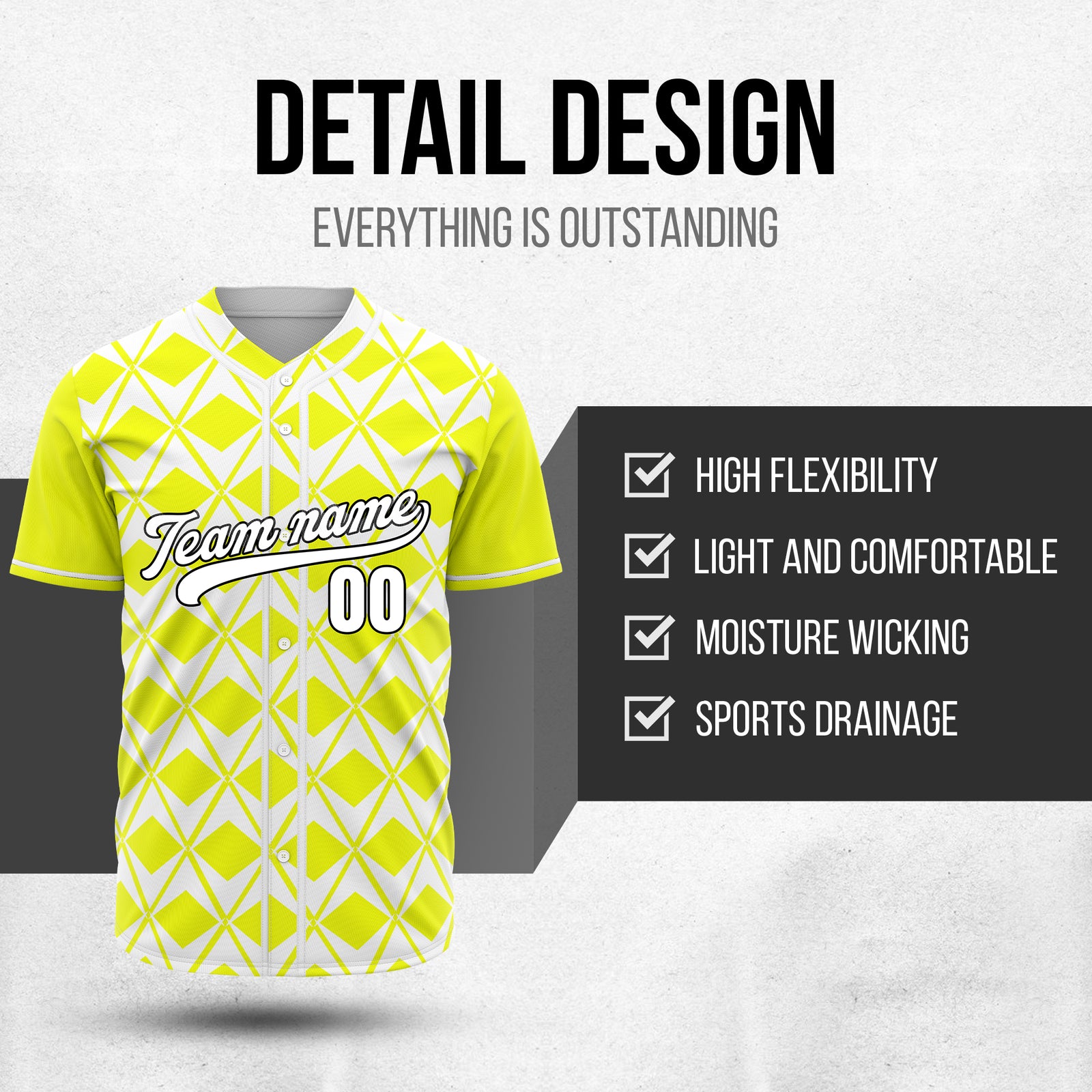 Custom Rhombus Blaze Yellow Baseball Sports Jersey Personalized Uniform with Name & Number