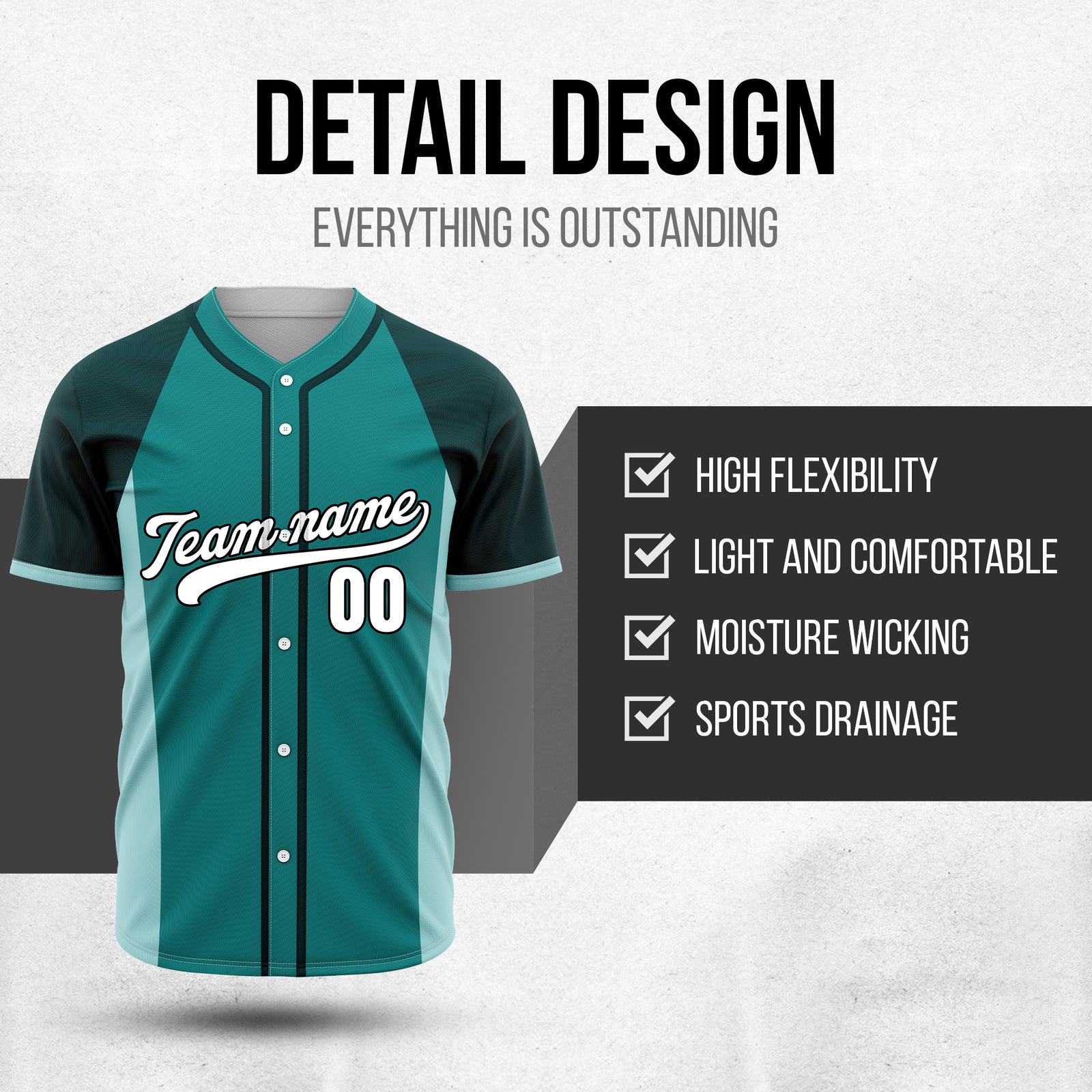 Custom Timeless Stripes Baseball Teal Sports Jersey Personalized Uniform with Name & Number