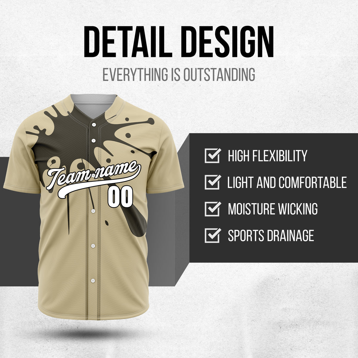 Custom Paint Burst Khaki Sports Jersey Personalized Uniform with Name & Number