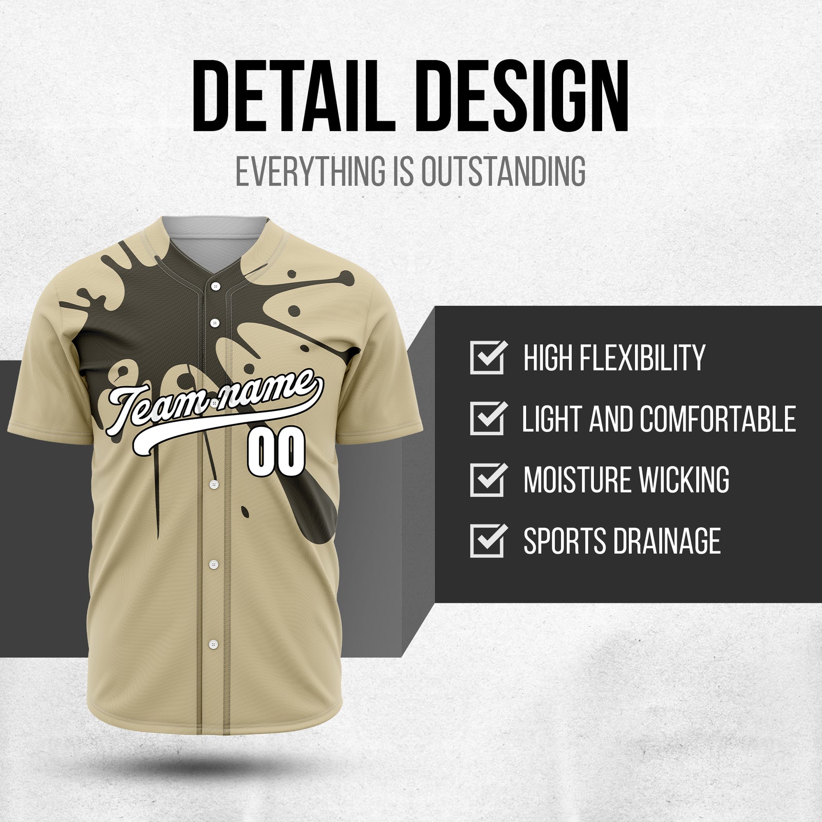 Custom Paint Burst Khaki Sports Jersey Personalized Uniform with Name & Number
