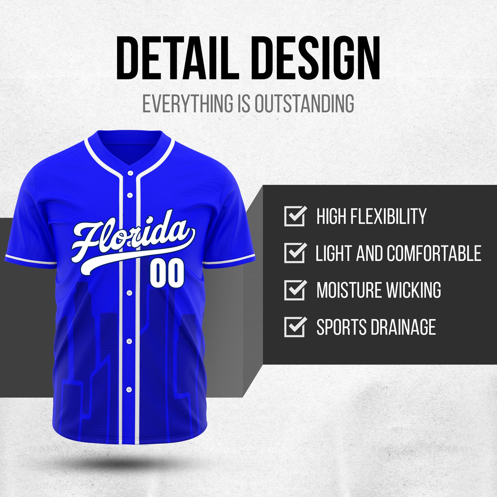 Custom City Flux Blue Baseball Sports Jersey Personalized Uniform with Name & Number