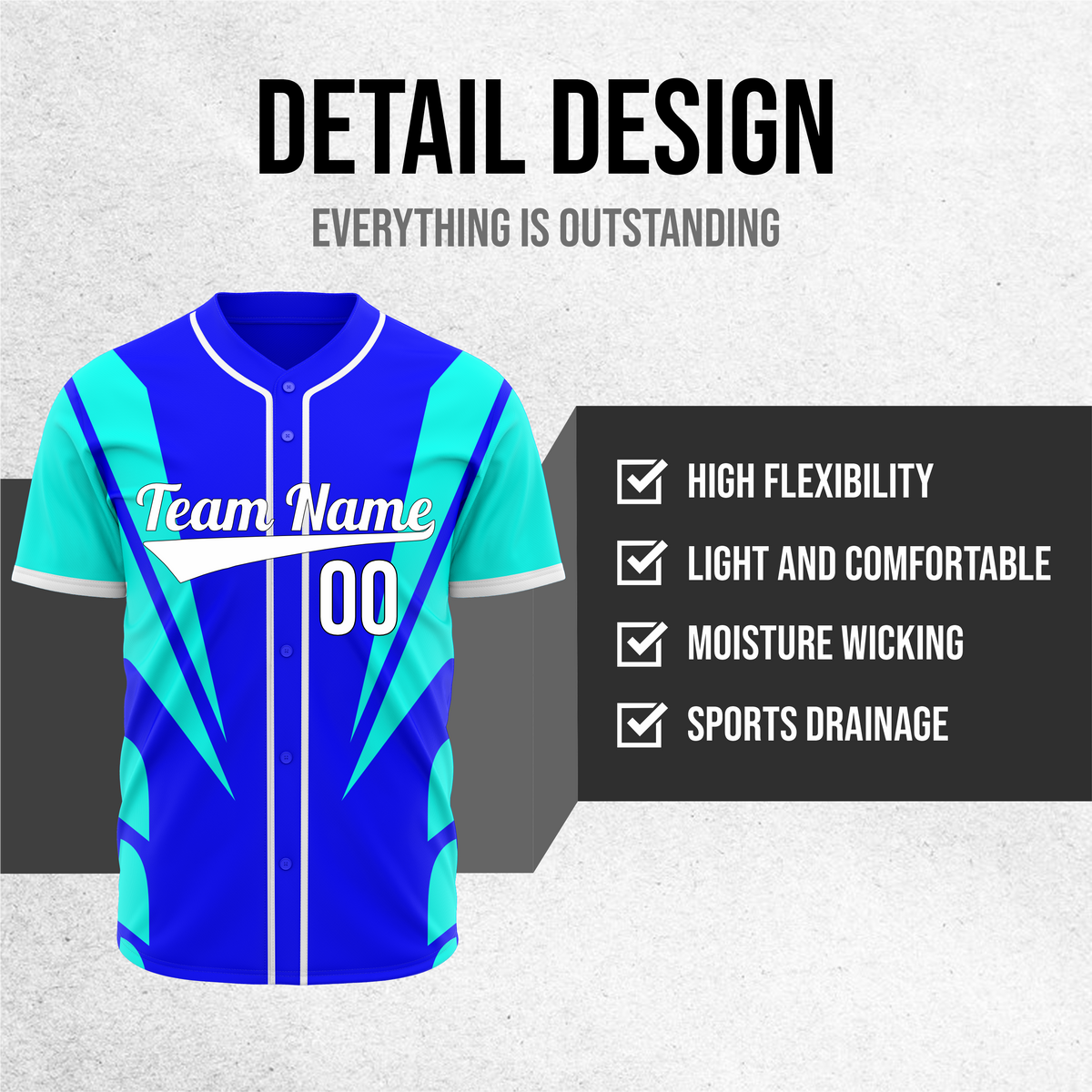 Custom Panel Flow Baseball Blue Sports Jersey Personalized Uniform with Name & Number