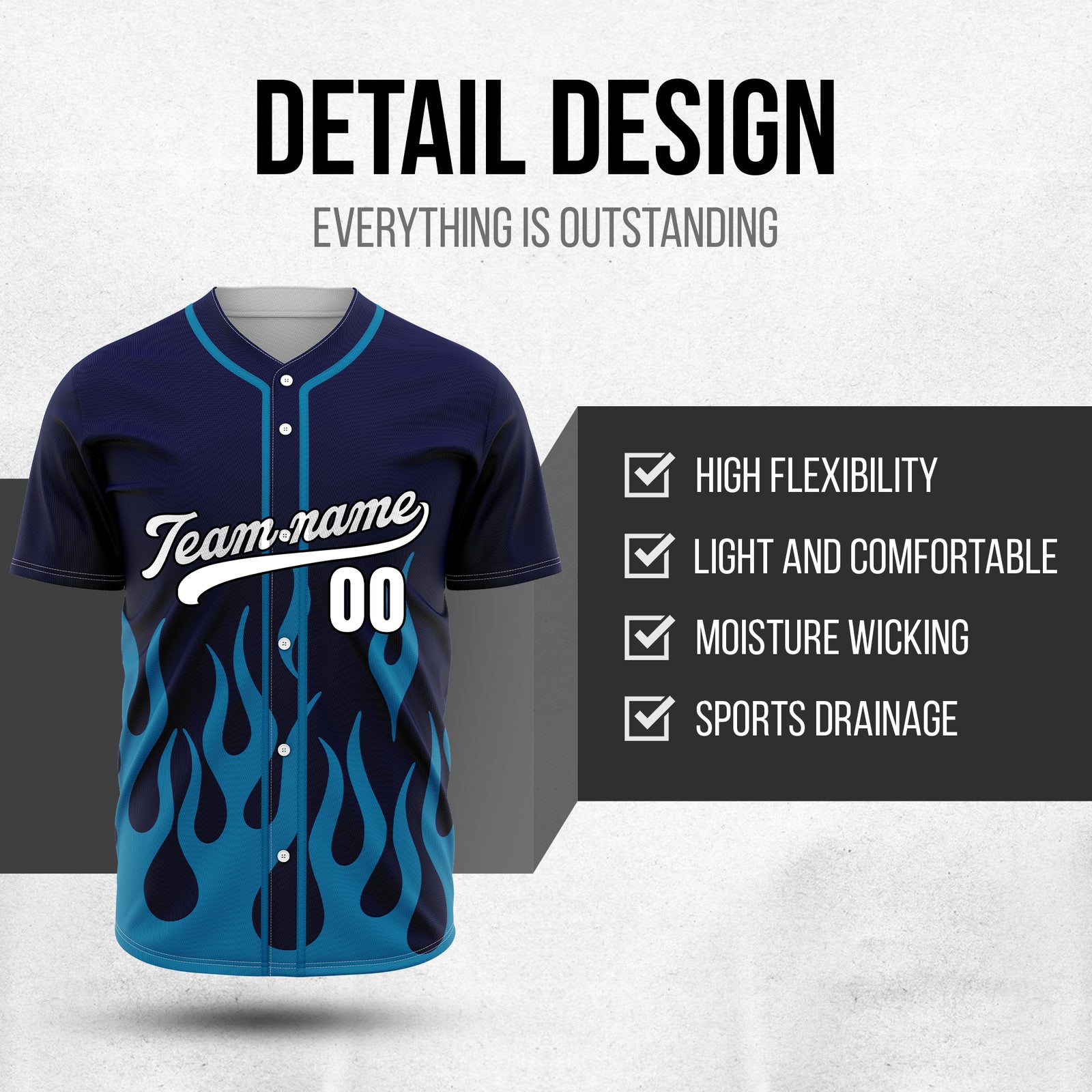 Custom Frost Fire Navy Baseball Sports Jersey Personalized Uniform with Name & Number