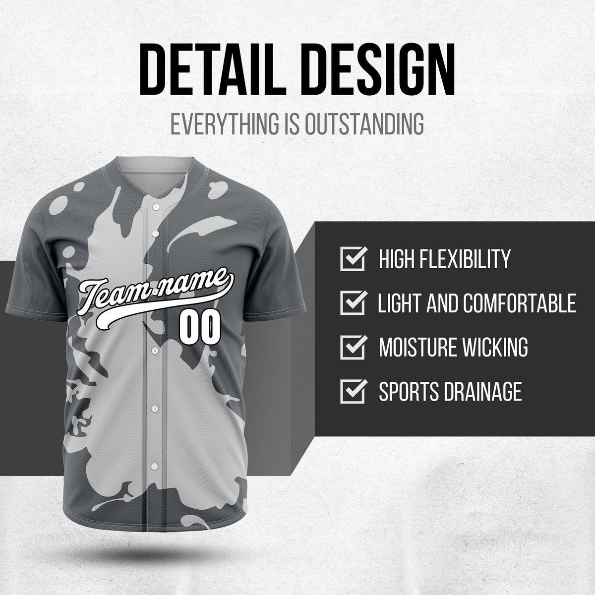 Custom Ink Splash Dark Grey Sports Jersey Personalized Uniform with Name & Number