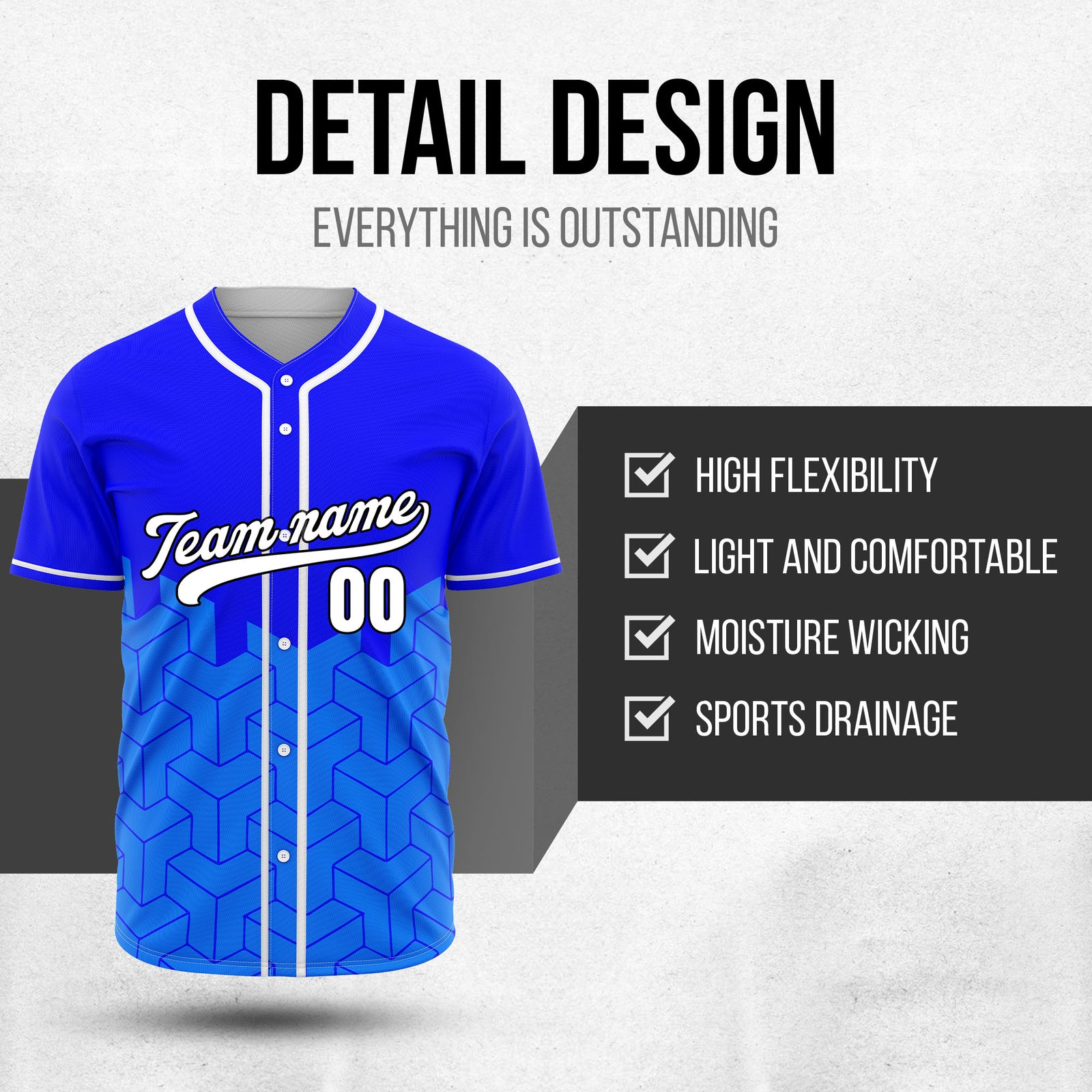 Custom Grid Iron Blue Baseball Sports Jersey Personalized Uniform with Name & Number