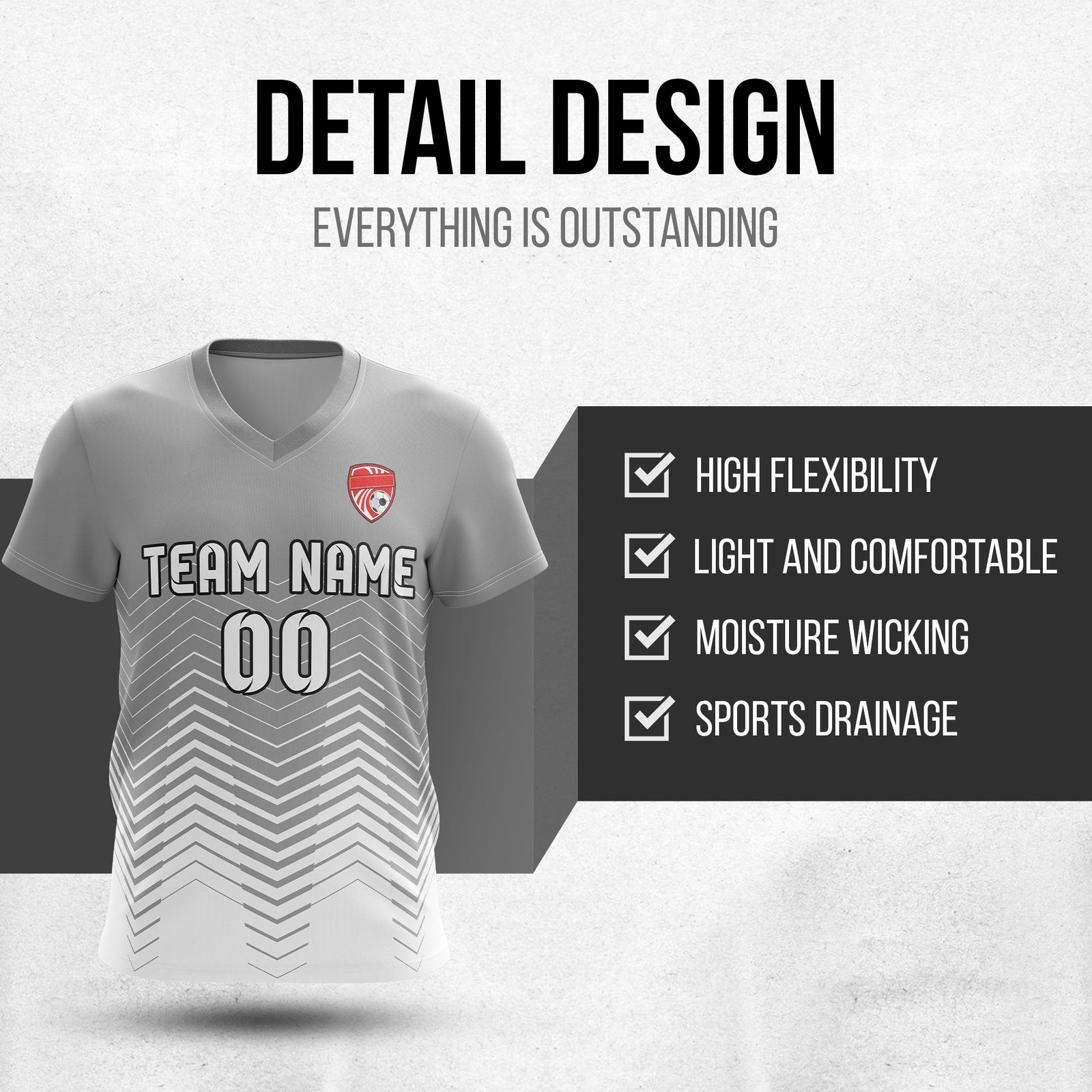 Custom Apex Strike V-Side Pattern Grey Soccer sport Tops Jersey