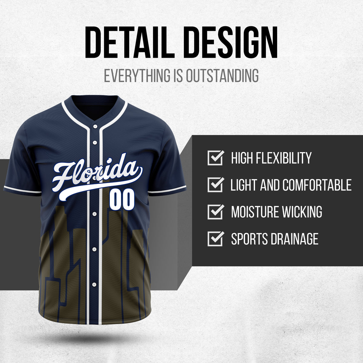 Custom City Flux Navy Baseball Sports Jersey Personalized Uniform with Name & Number