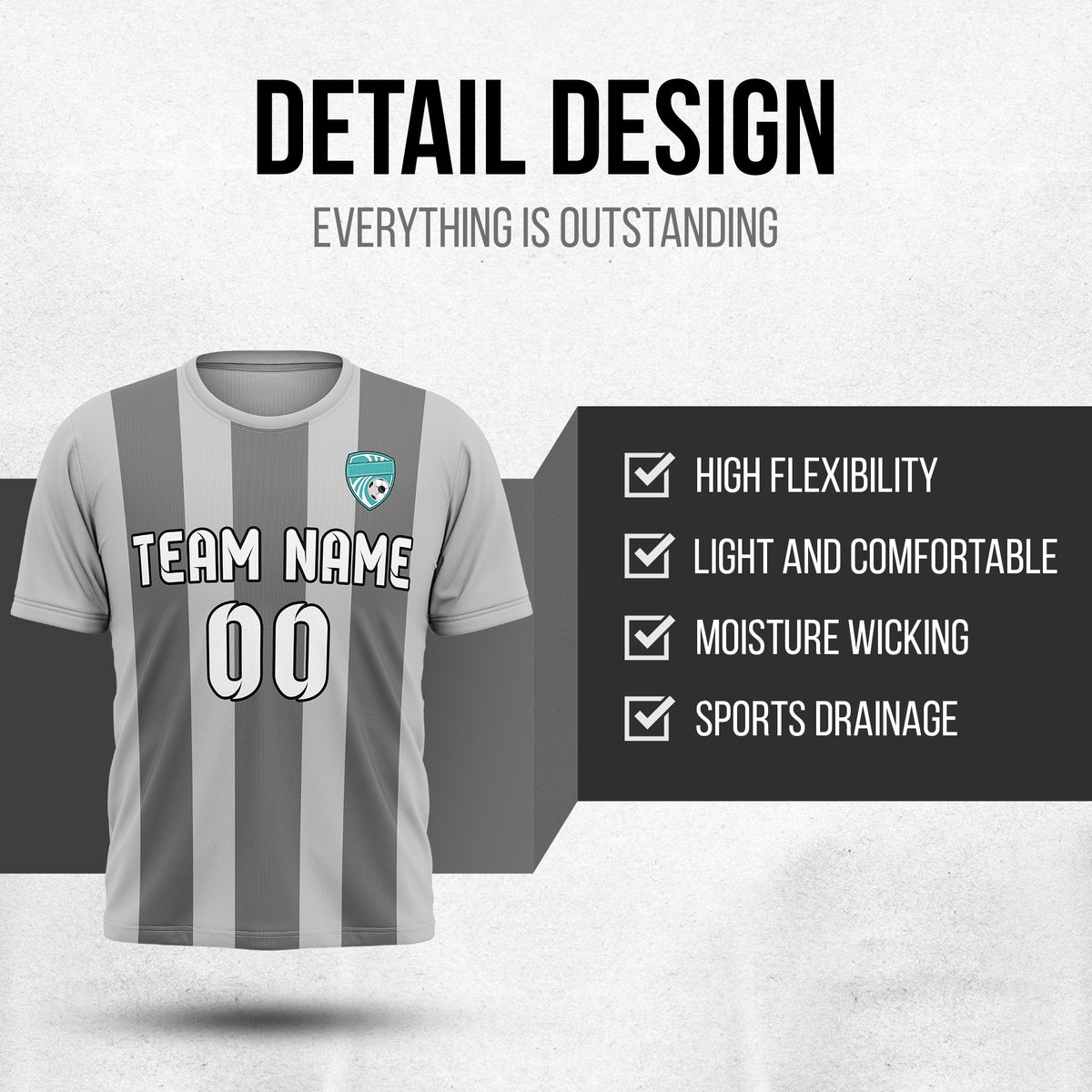 Custom Striker Stripe Grey Soccer sport Tops Jersey