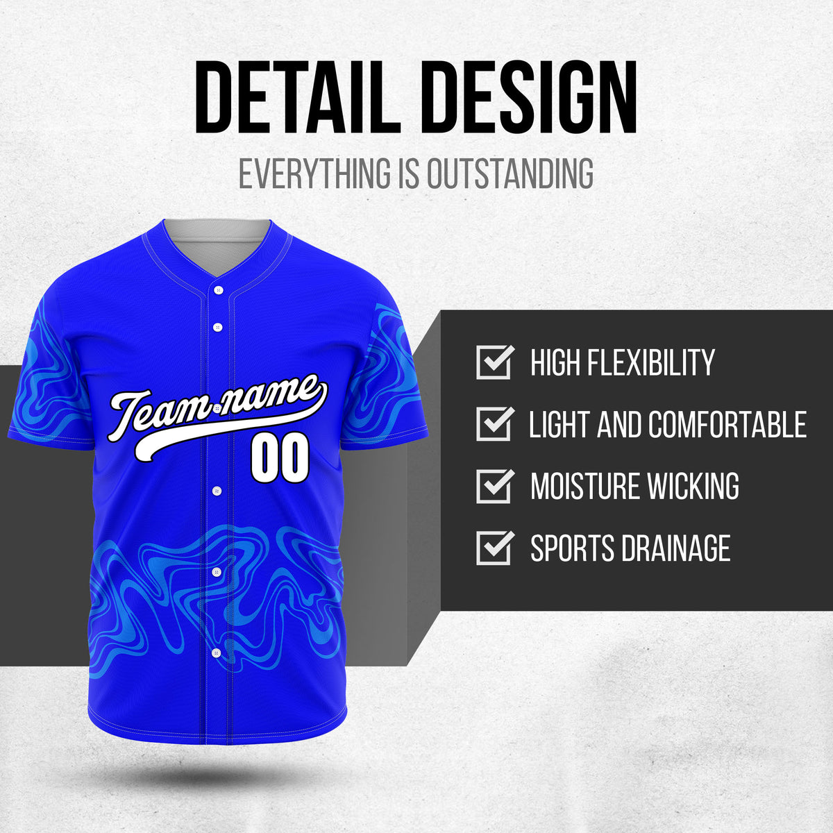 Custom Wave Blue Baseball Sports Jerseys Personalized Uniform with Name & Numbers