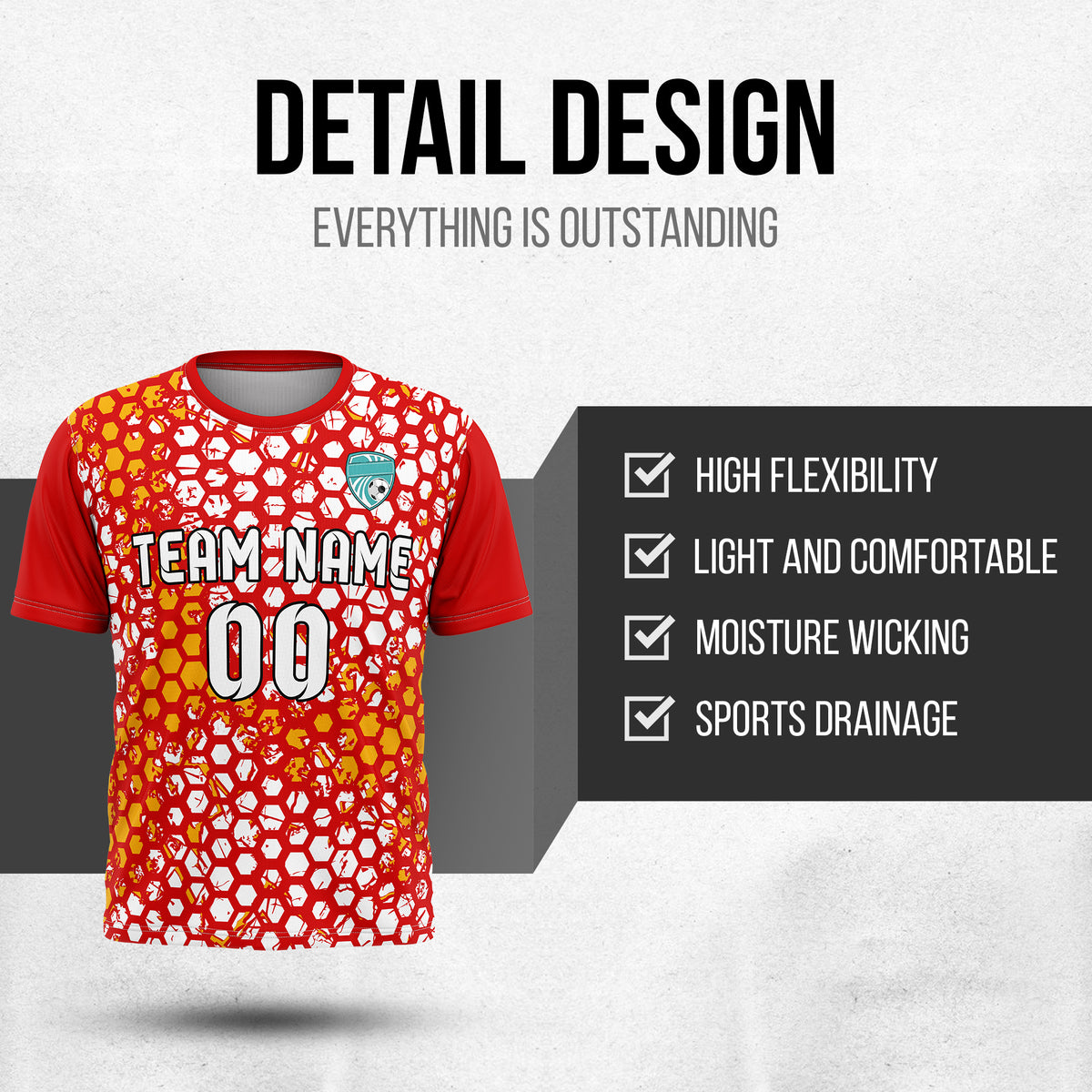 Custom Hex R-Full Pattern Soccer Red Sport Tops Jersey