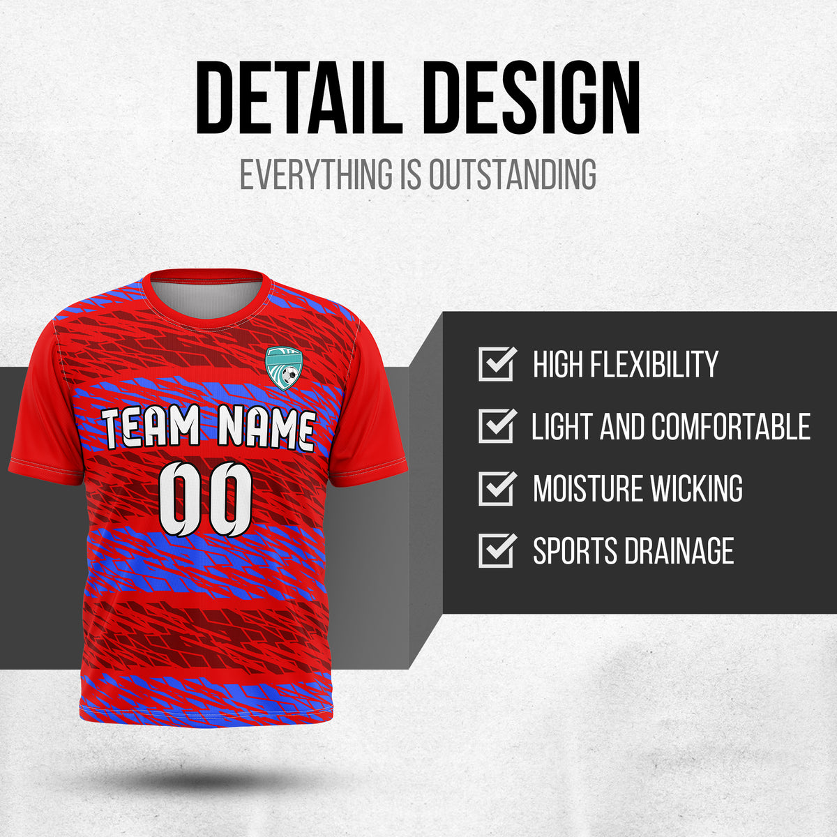 Custom Flare Strike R-Full Pattern Soccer Red Sport Tops Jersey