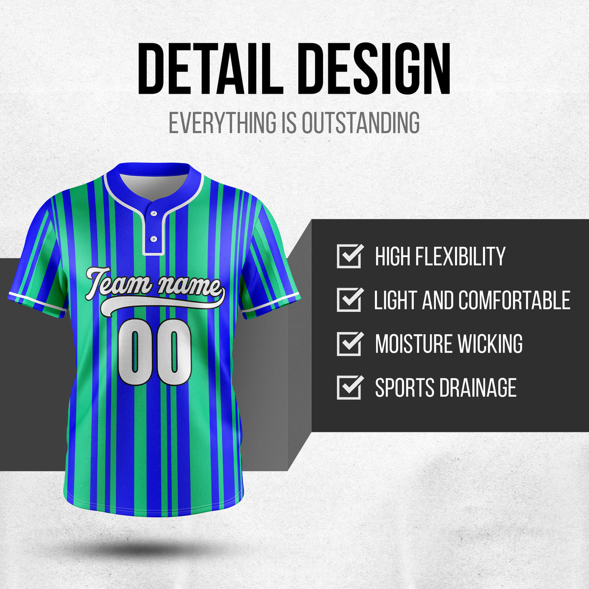 Custom Stripe Fusion Blue Baseball Sports Jersey Personalized Uniform with Name & Number